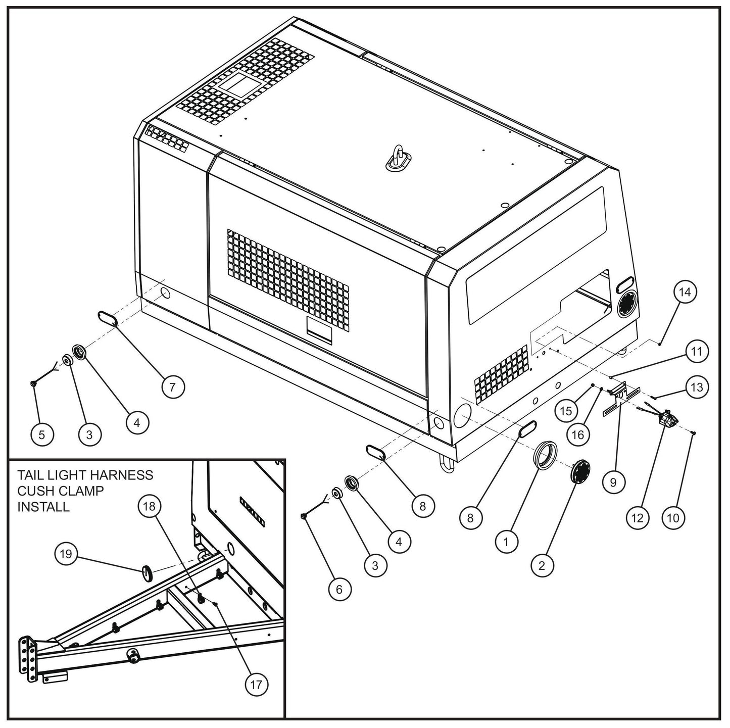 Trailer Lighting Group (Old Style Harness) Assembly Parts for MAXI-AIR 185 (19-000001 and UP) by Allmand