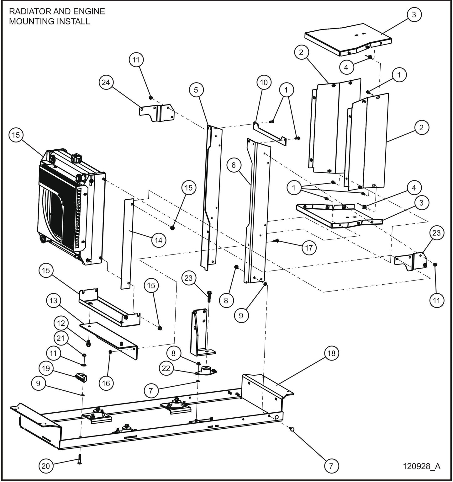 Kubota D1105 Engine RCP Radiator Assembly Group (3 of 3) Parts for Maxi-Heat 1MBTU (36-000001 to 36-999999) by Allmand