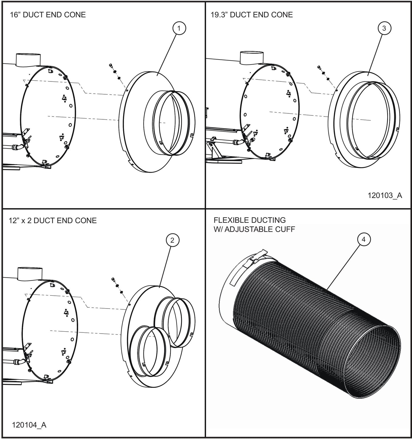 MCS MH500 IQ-R Heater End Cones and Ducting Assembly Parts for Maxi-Heat 1MBTU (36-000001 to 36-999999) by Allmand