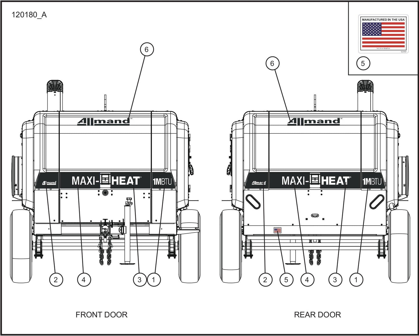 Door Branding Decals Assembly Parts for Maxi-Heat 1MBTU (36-000001 to 36-999999) by Allmand