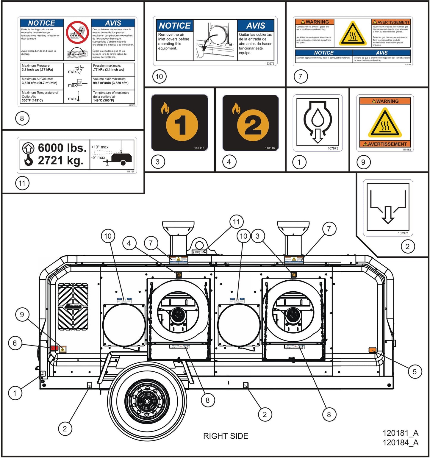Right Side English/French Decals Assembly Parts for Maxi-Heat 1MBTU (36-000001 to 36-999999) by Allmand