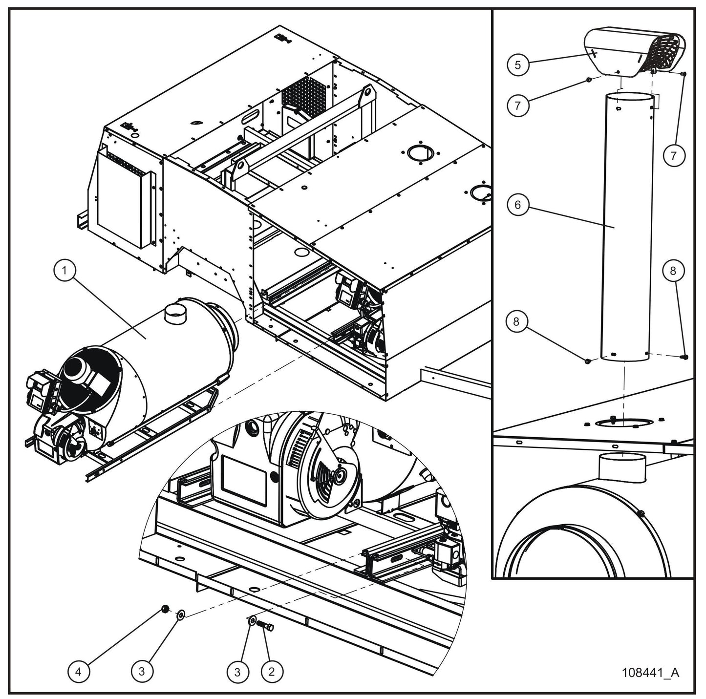 MH500iQ Heating Unit Old Rail Mount Install Group Assembly Parts for MAXI-HEAT MH500iQ (14-000001 to 14-999999) by Allmand