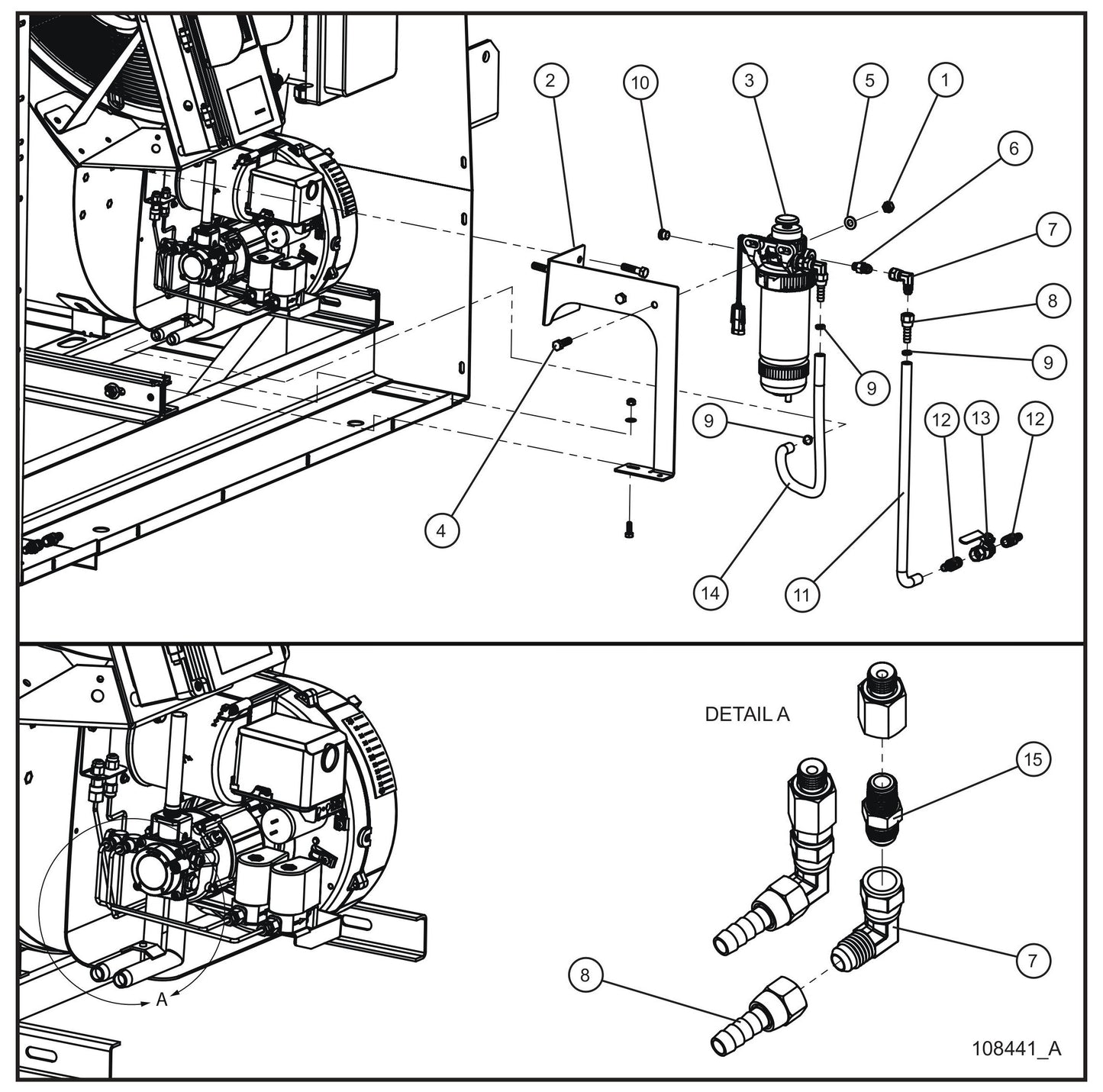 MH500iQ Fuel Separator Old Rail Mount Install Group Assembly Parts for MAXI-HEAT MH500iQ (14-000001 to 14-999999) by Allmand