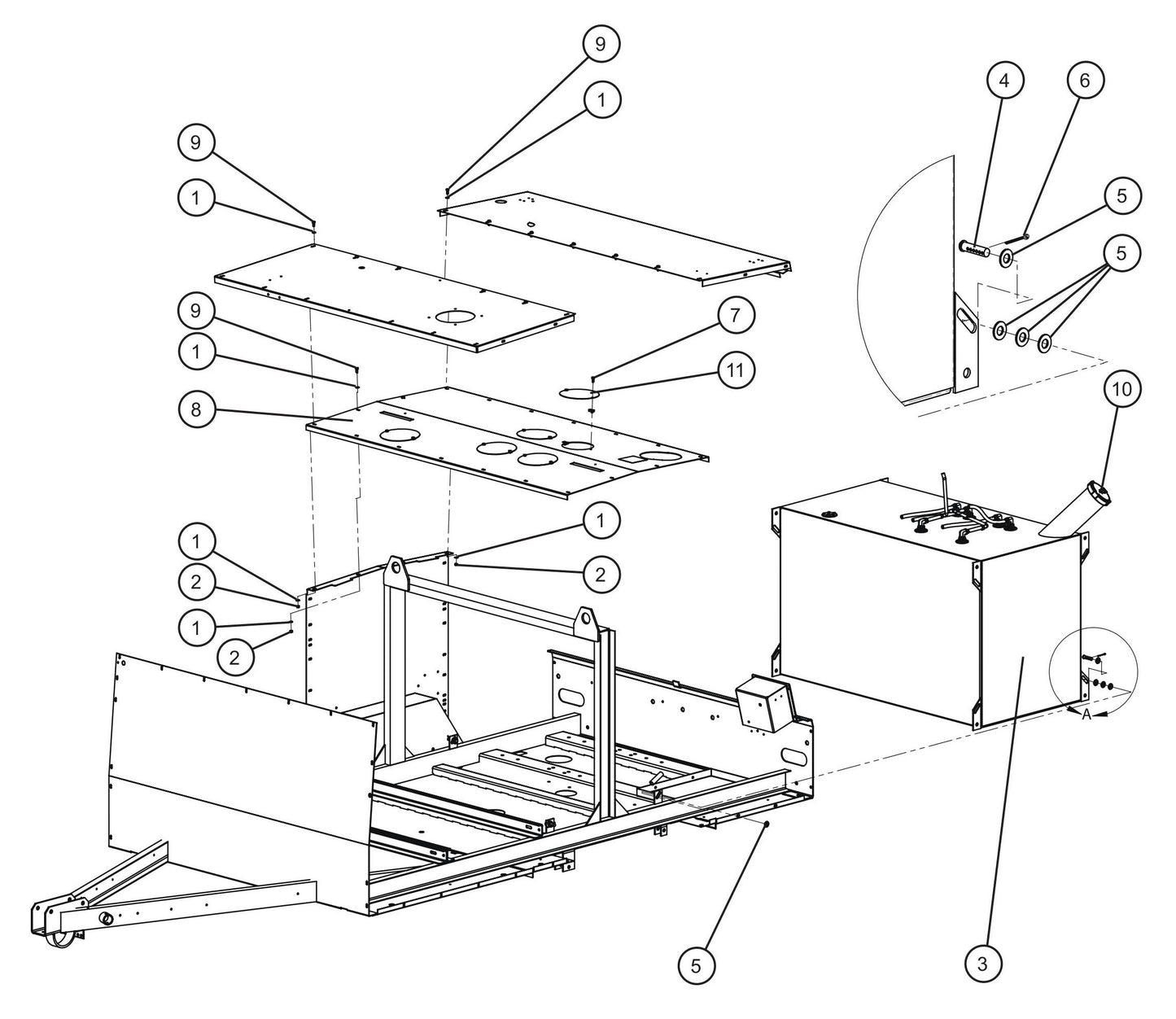 Double Wall Steel Fuel Tank Group (1 of 2) Assembly Parts for MAXI-HEAT MH500iQ (14-000001 to 14-999999) by Allmand