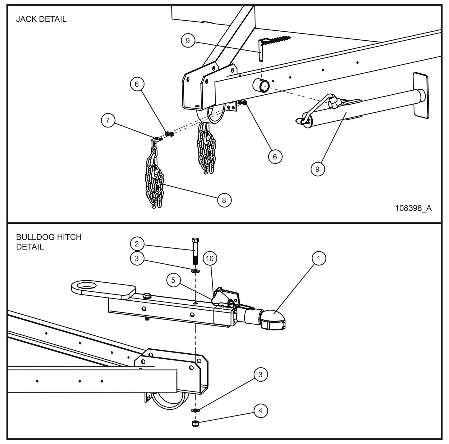 Bulldog Hitch and Tube Mount Jack Assembly Parts for MAXI-HEAT MH500iQ (14-000001 to 14-999999) by Allmand