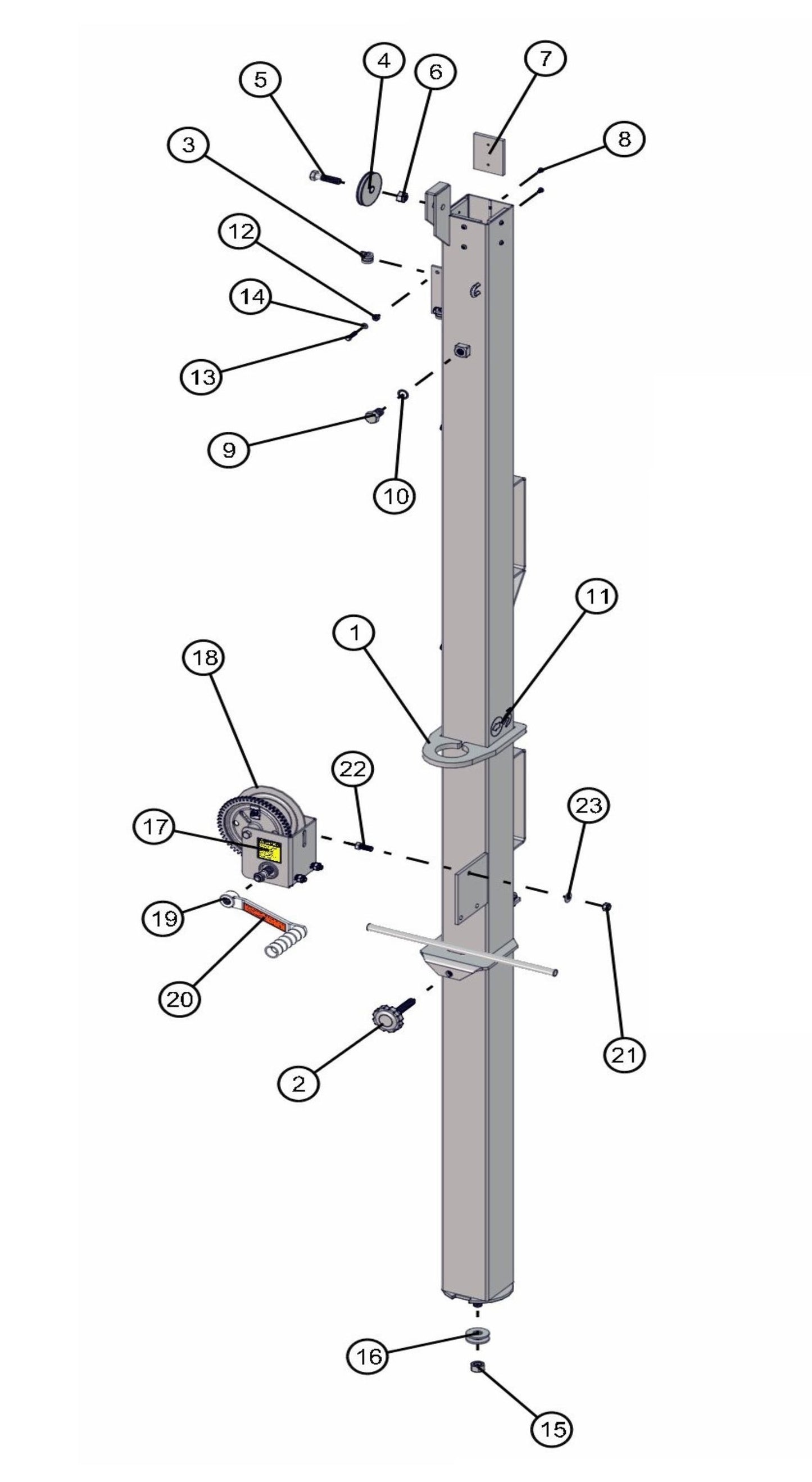 Old Style Manual Laydown Tower Section 1 Assembly Parts for FCS Maxi-Lite 15-20KW (0001LV10 to 9999MLV12) by Allmand
