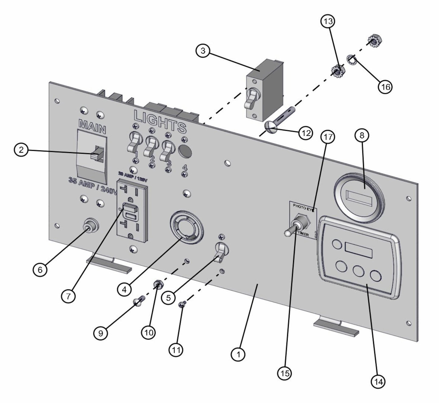 Kubota Deep Sea Control Panel Assembly Parts for FCS Maxi-Lite 15-20KW (0001LV10 to 9999MLV12) by Allmand