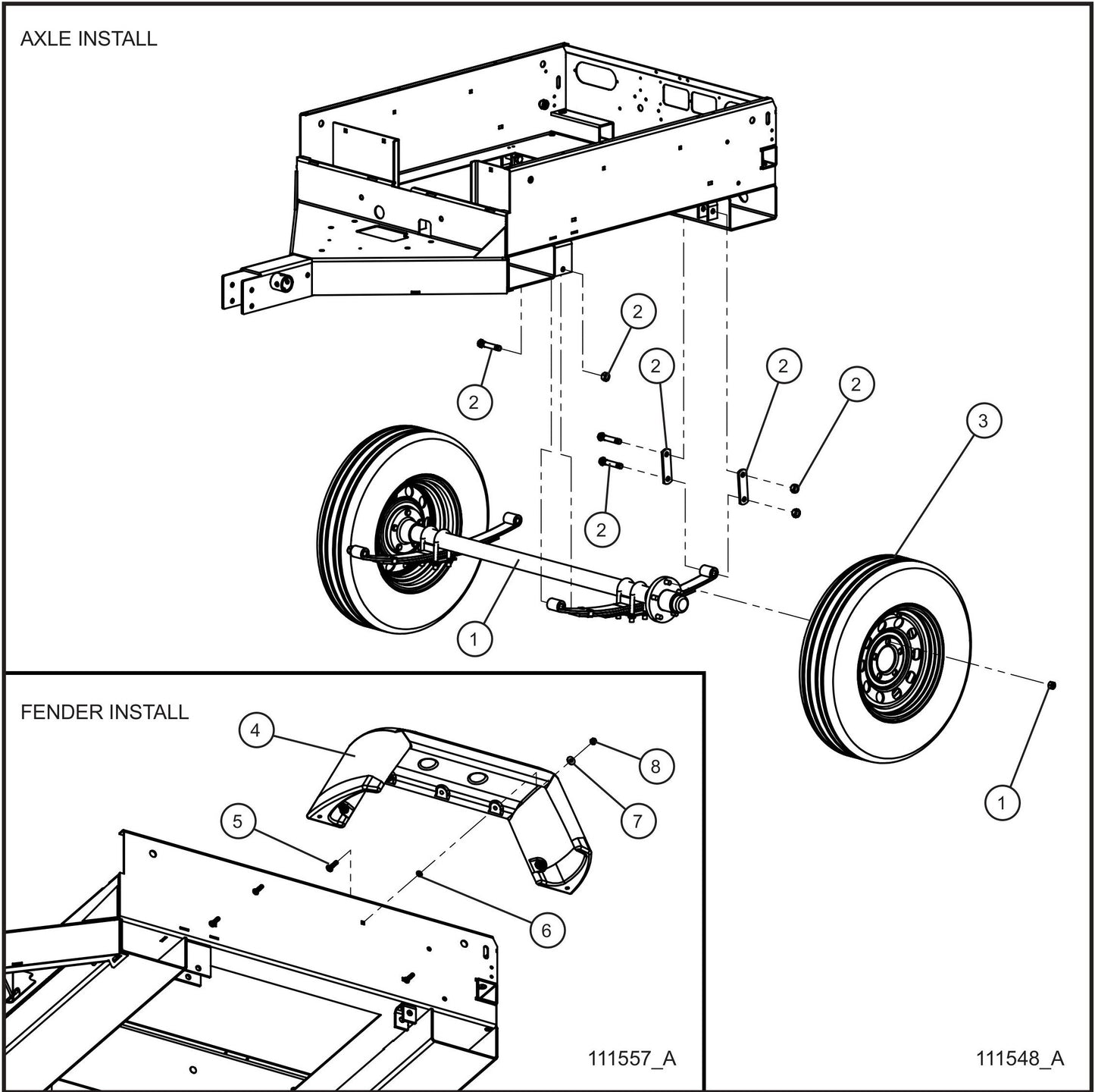 Axle and Fender Group Assembly Parts for Maxi-Power 8XR Mobile Generator Parts By Allmand