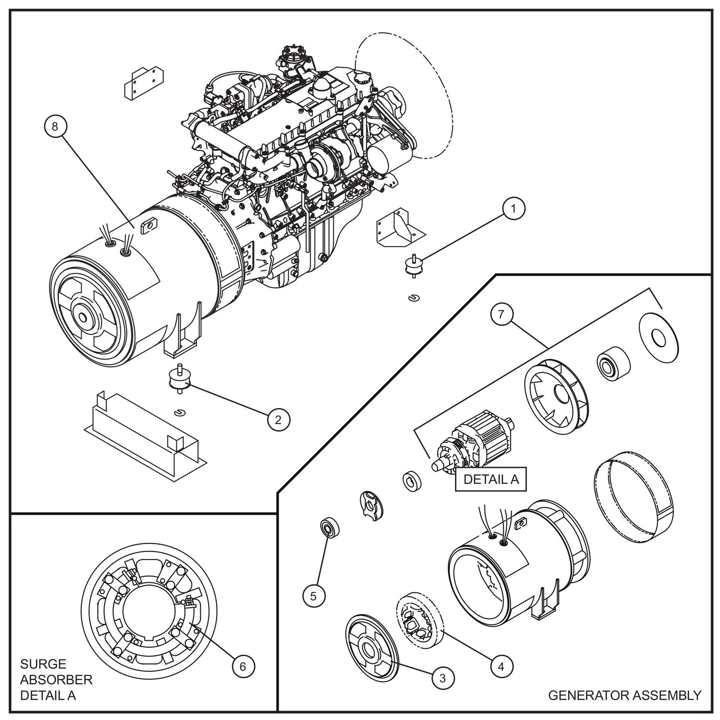 Generator and Engine Mounting Group Assembly Parts for MAXI-POWER 150 (T3) (27-000001 TO 27-000099) by Allmand
