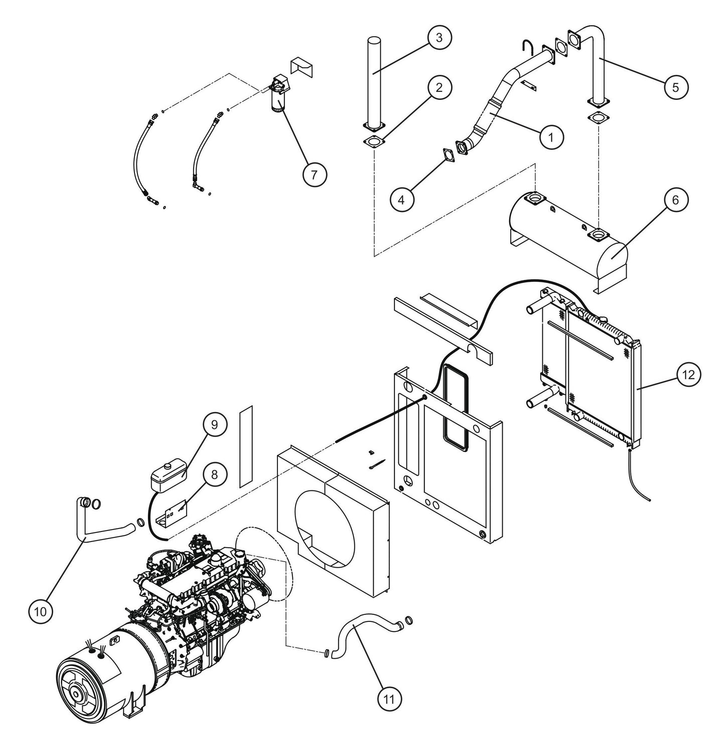 Engine Cooling and Exhaust Group Assembly Parts for MAXI-POWER 150 (T3) (27-000001 TO 27-000099) by Allmand
