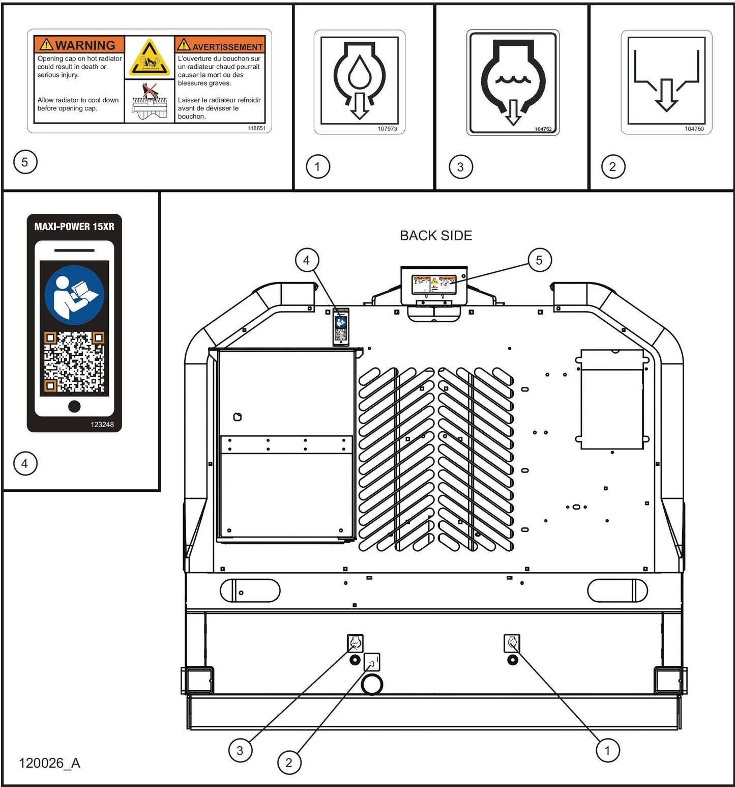 Domestic English Safety Decals (3 of 4) Assembly Parts for MAXI-POWER 15XR (MP15XR) (44-000001 TO 44-999999) by Allmand