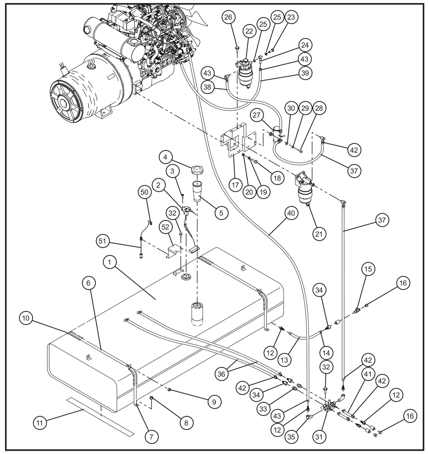Fuel Tank and Fuel Lines Assembly Parts for MAXI-POWER 45 (T4F) (23-000001 and UP) by Allmand