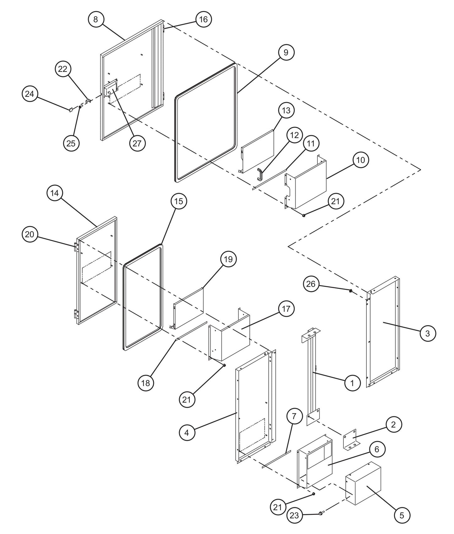 Left Enclosure Panels and Doors Assembly Parts for MAXI-POWER 45 (T4F) (23-000001 and UP) by Allmand