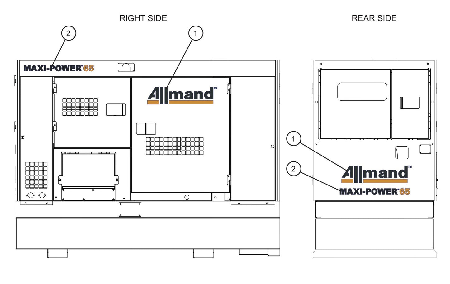 Right and Rear Side Branding Decals Assembly Parts for MAXI-POWER 65 (ISUZU T3) (24-000001 to 24-000499) by Allmand