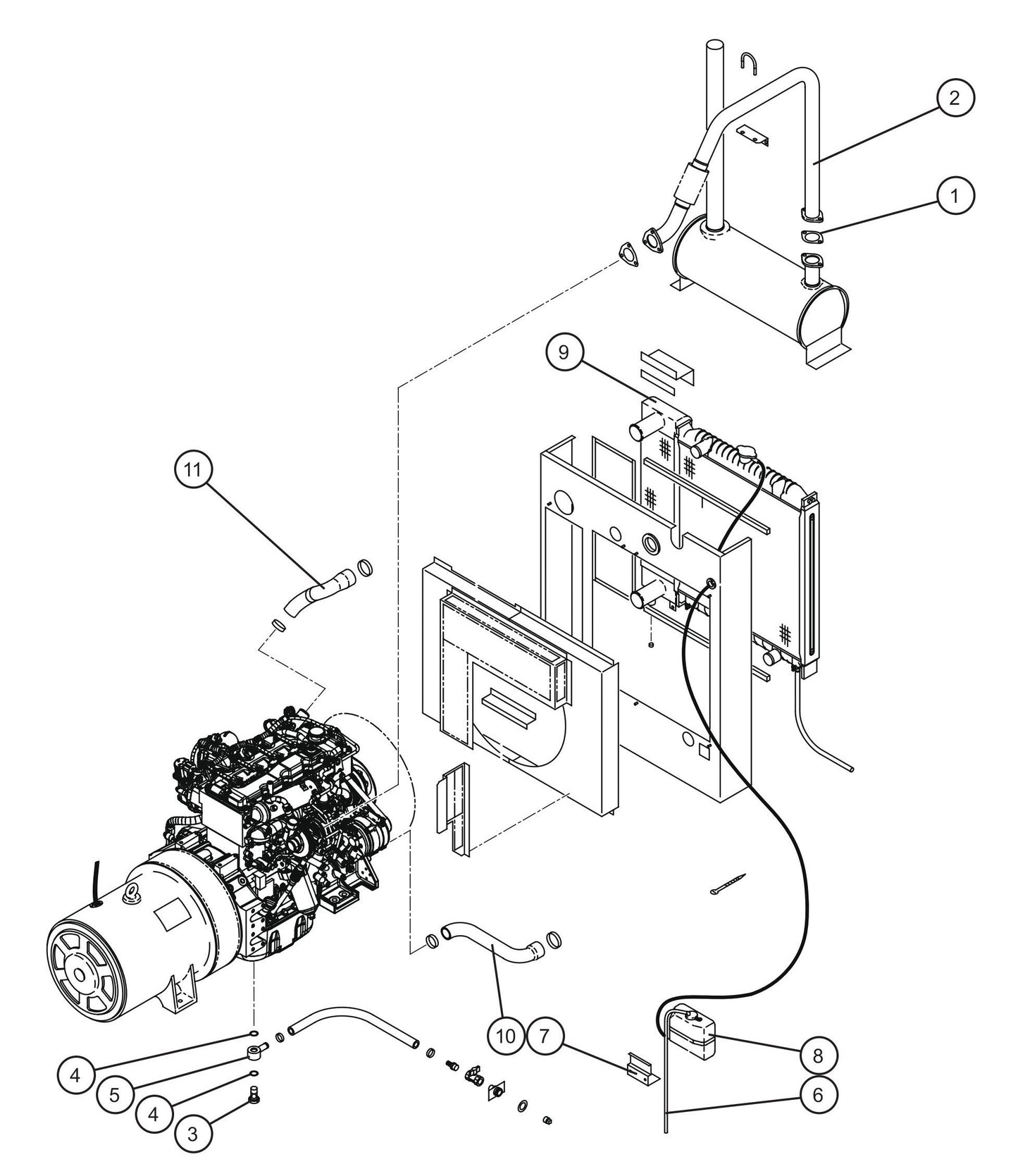 Engine Cooling and Exhaust Group Assembly Parts for MAXI-POWER 65 (ISUZU T3) (24-000001 to 24-000499) by Allmand