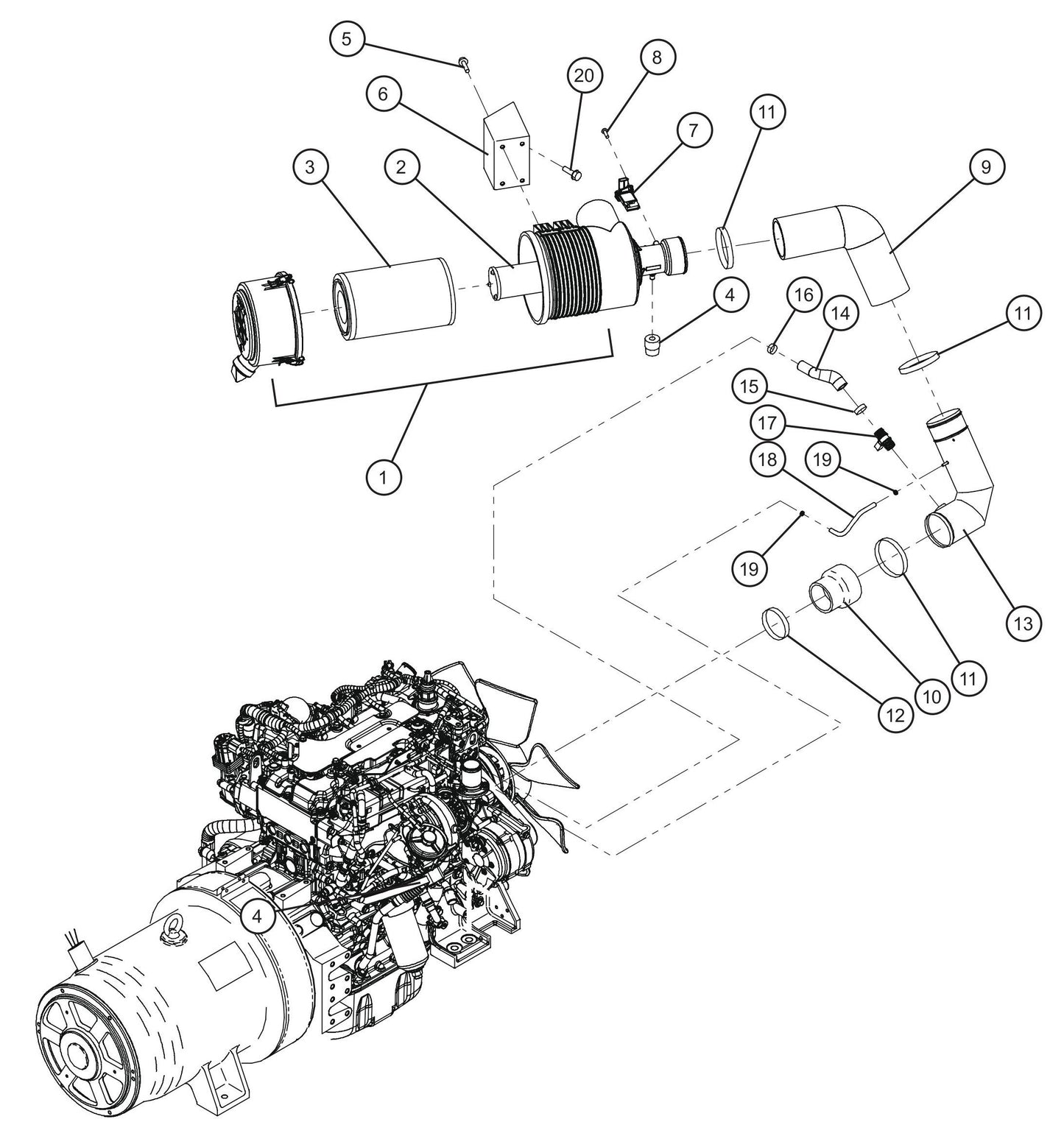 Engine Intake Group Assembly Parts for MAXI-POWER 65 (T4F) (24-000500 and UP) by Allmand