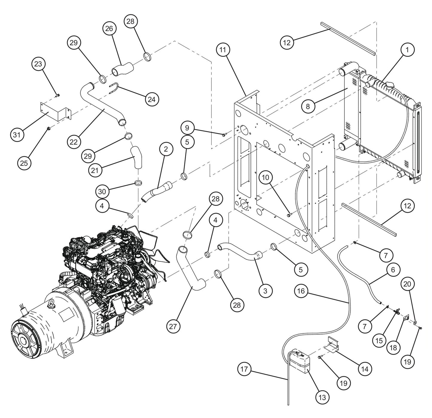 Engine Cooling Group Assembly Parts for MAXI-POWER 65 (T4F) (24-000500 and UP) by Allmand