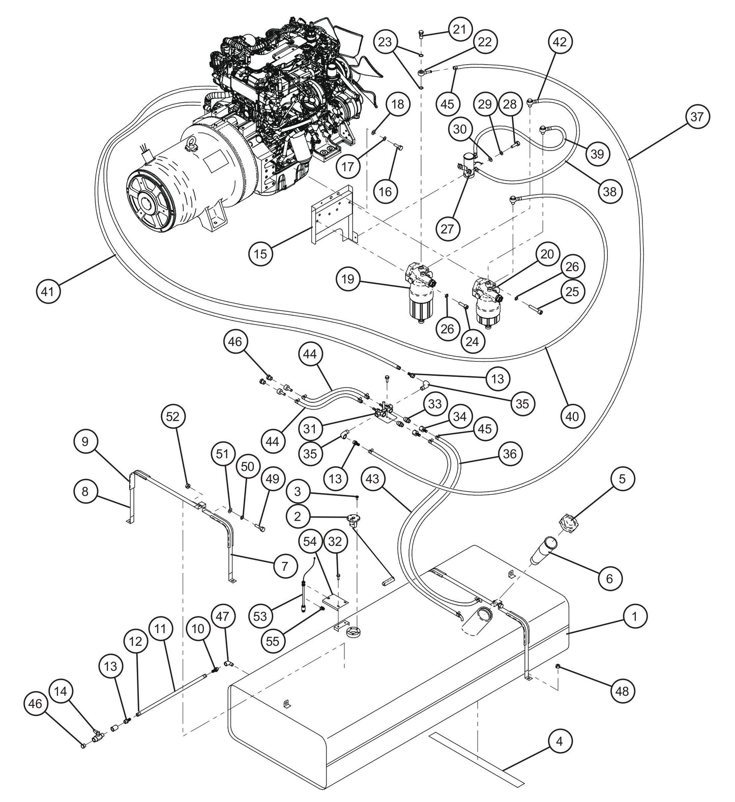 Fuel Tank and Fuel Lines Assembly Parts for MAXI-POWER 65 (T4F) (24-000500 and UP) by Allmand