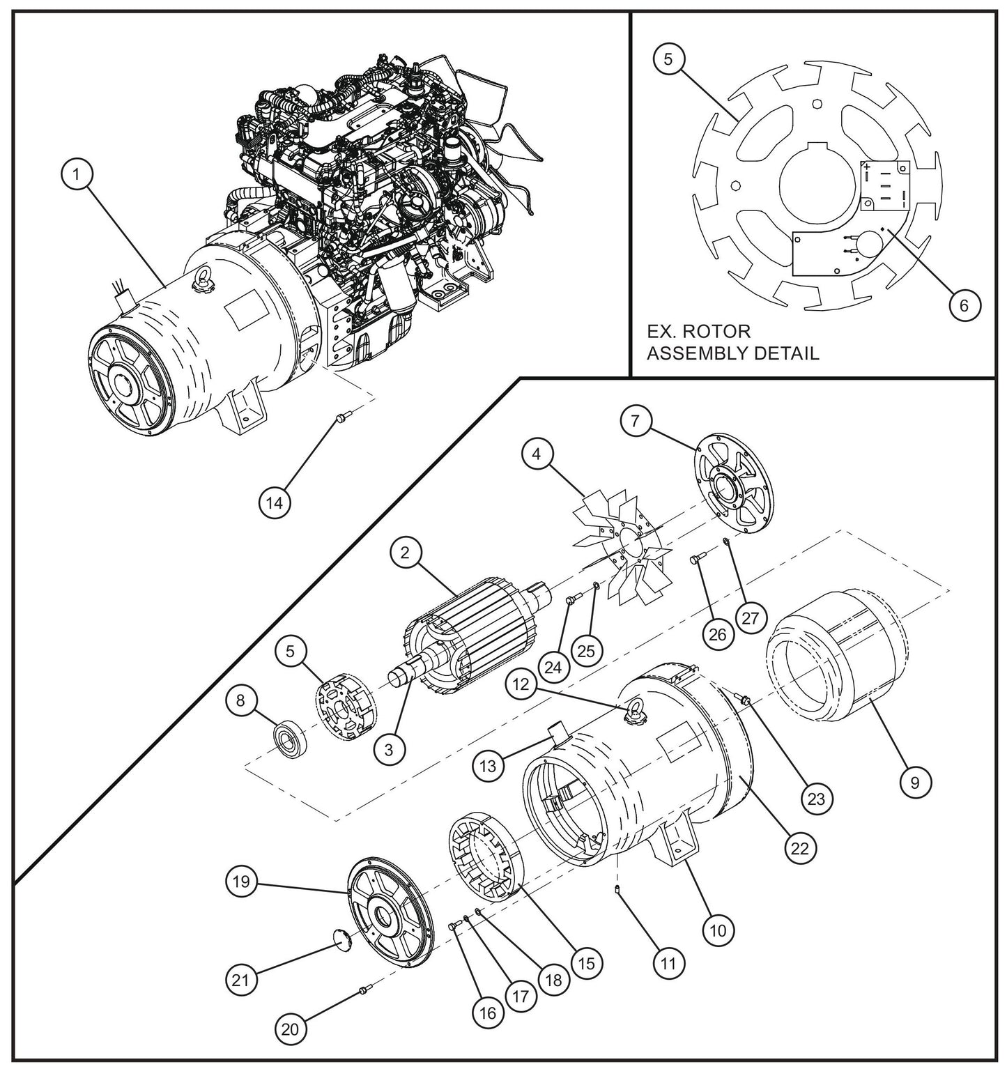 Generator Assembly Group Parts for MAXI-POWER 65 (T4F) (24-000500 and UP) by Allmand