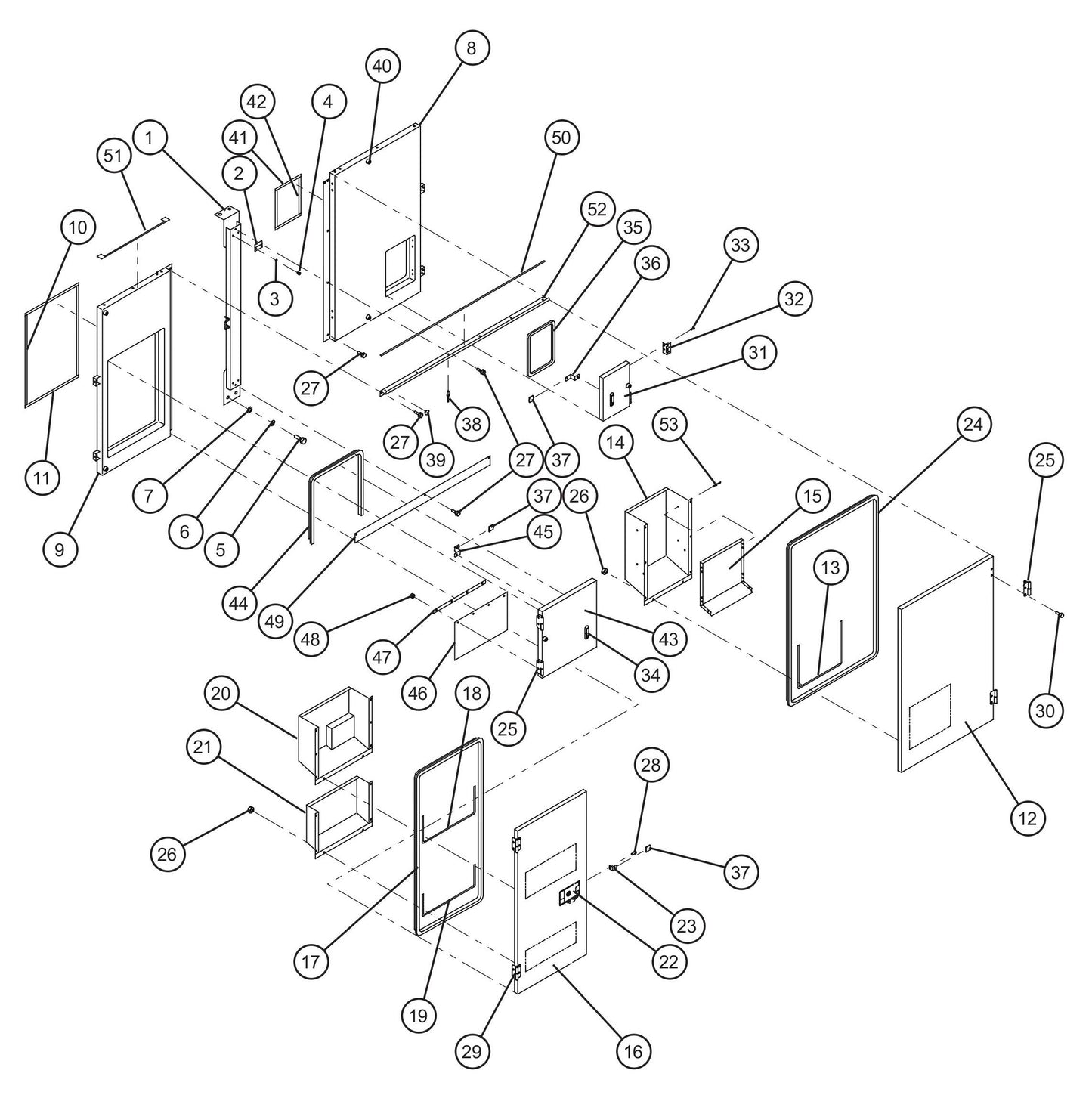 Right Enclosure Panels and Doors Assembly Parts for MAXI-POWER 65 (T4F) (24-000500 and UP) by Allmand