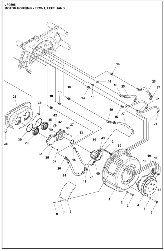 Motor Housing- Front, Left Hand Parts For LP 9505 Trench Roller By Husqvarna