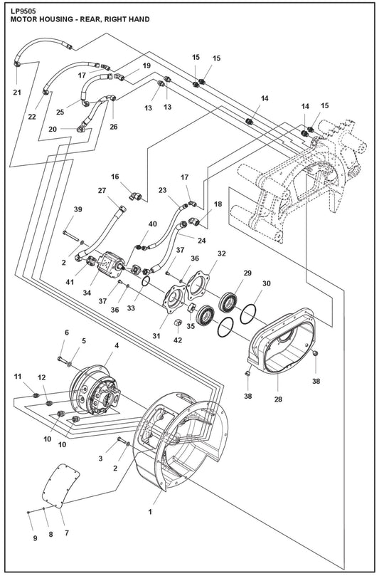 Motor Housing- Rear, Right Hand Parts For LP 9505 Trench Roller By Husqvarna