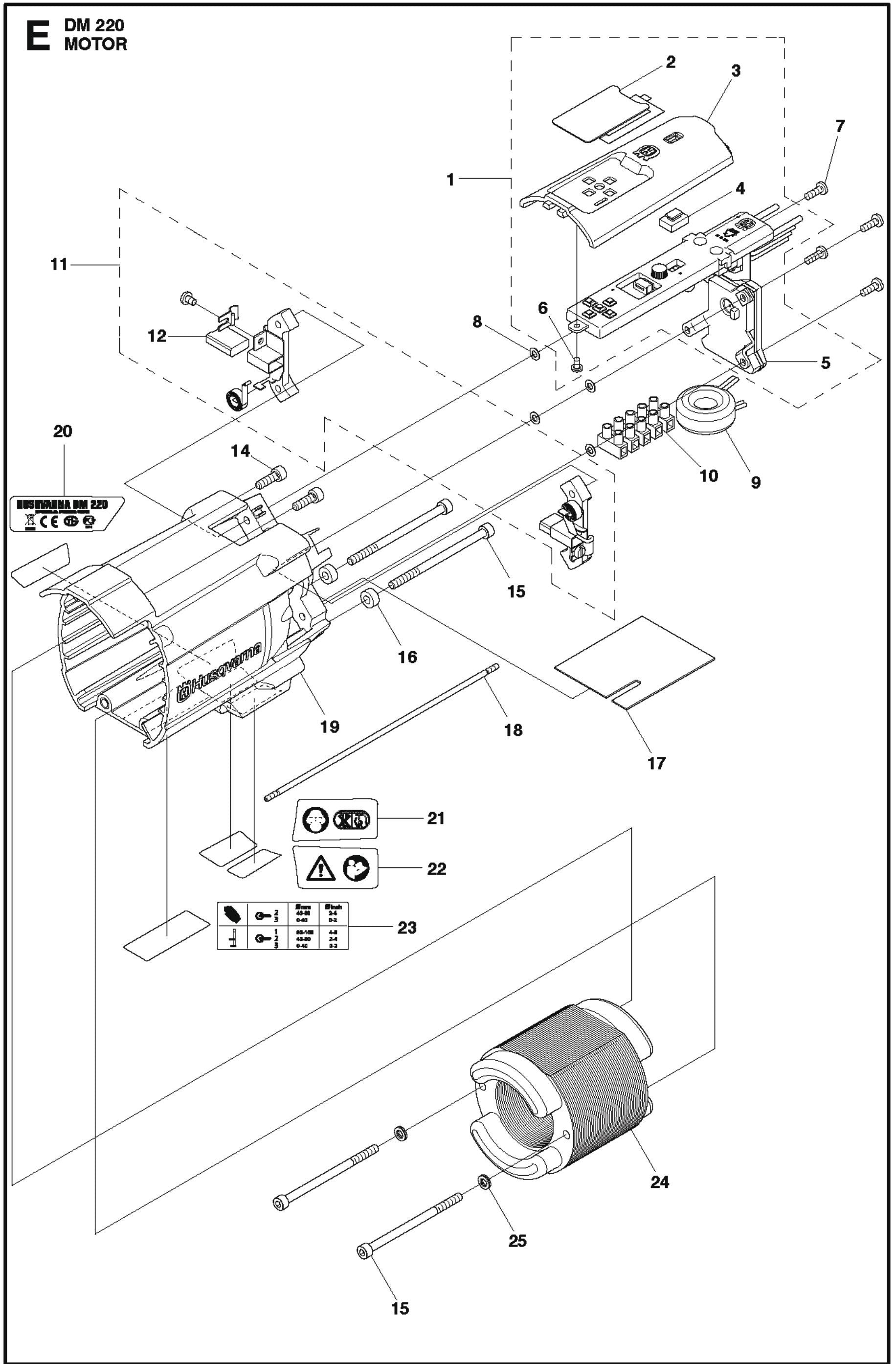 Motor Parts For Core Drill Motors DM 220 By Husqvarna