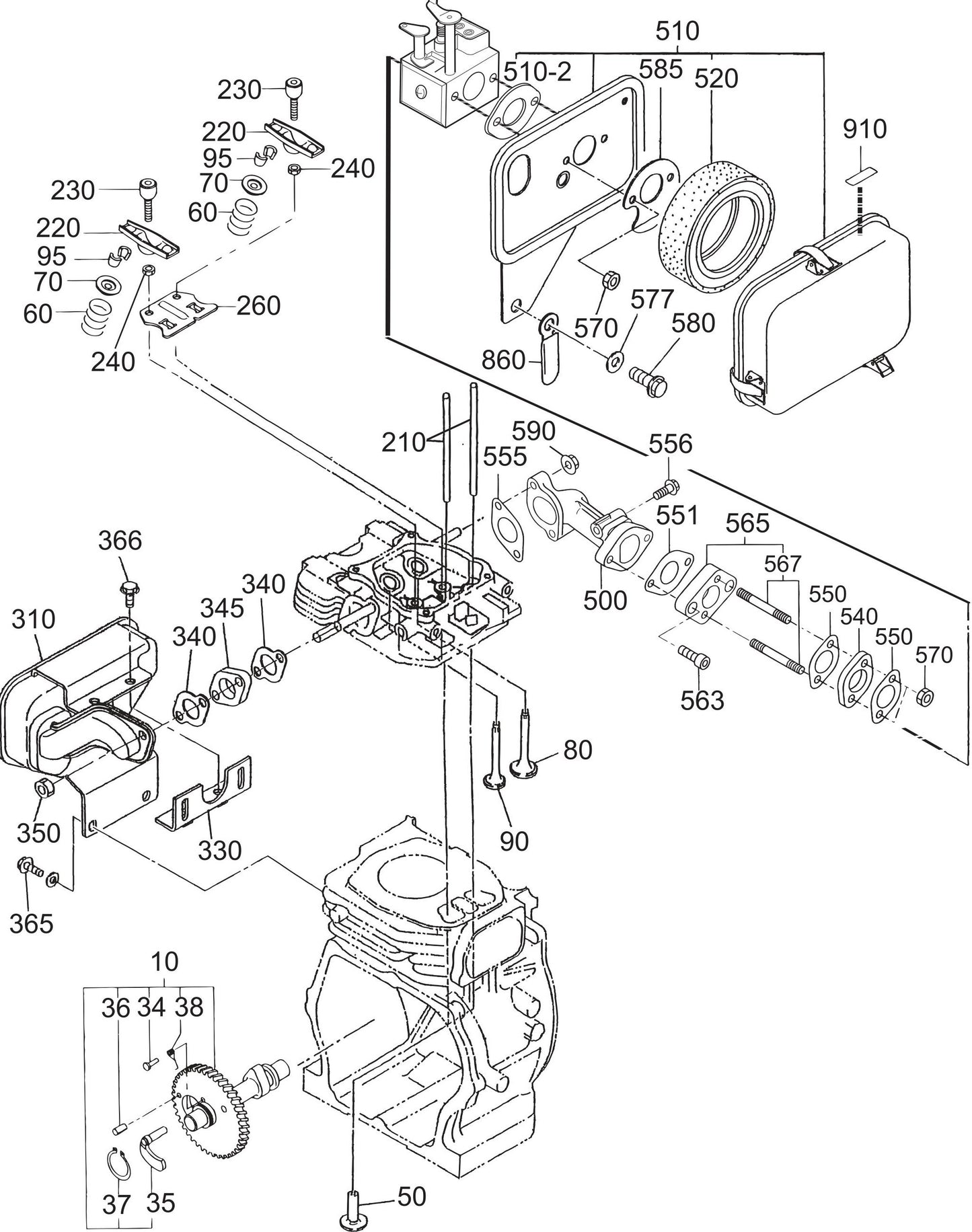 MT84FA Robin EH-12-2D46420 Engine Muffler, Air Cleaner, Camshaft, Carburetor Assembly Parts