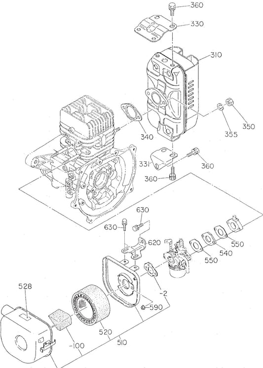 MT75HS Robin EC12HS Engine Muffler And Air Cleaner Assembly Parts