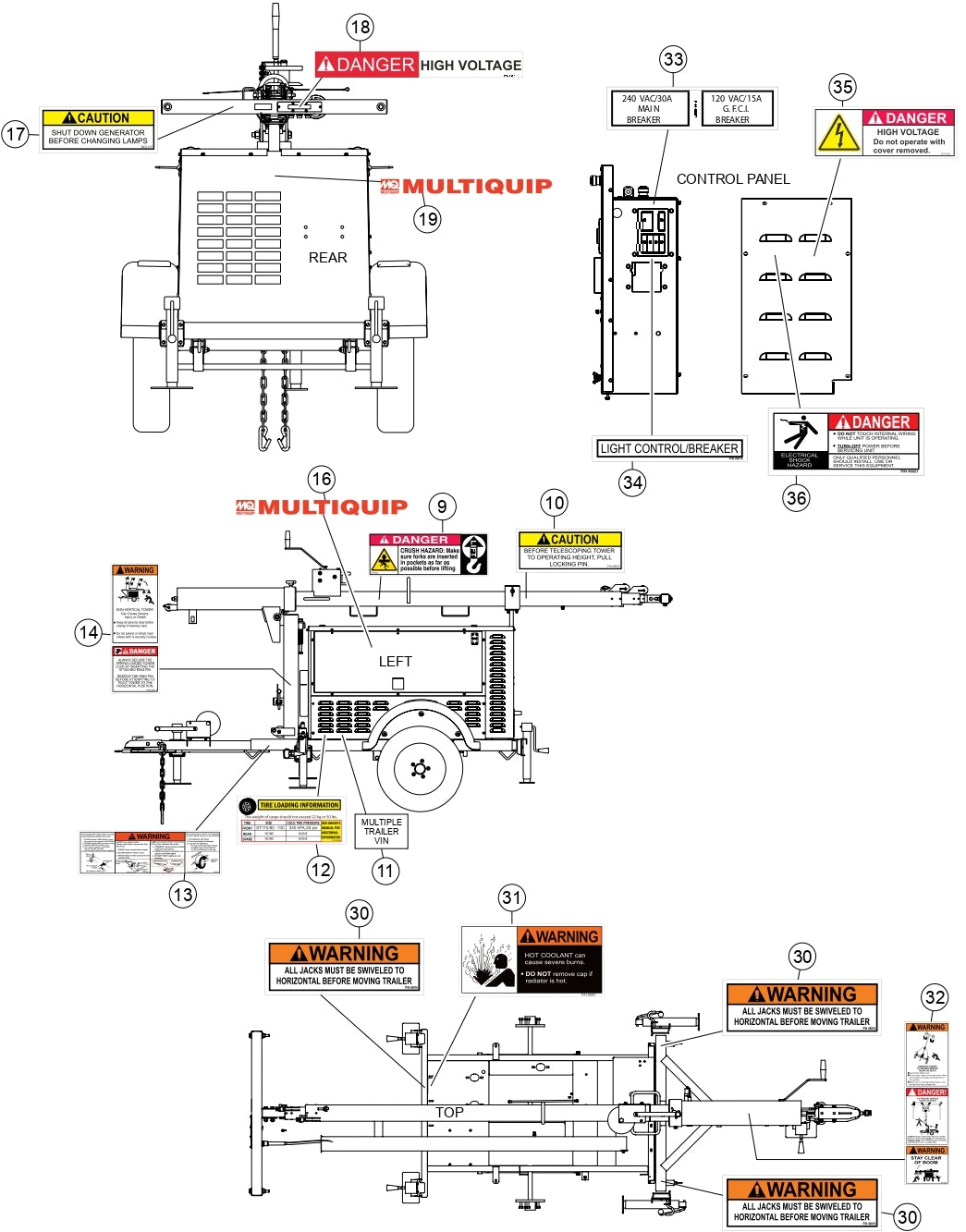 Nameplates and Decals 2 Assembly Parts for LT12DAB Light Tower by Multiquip