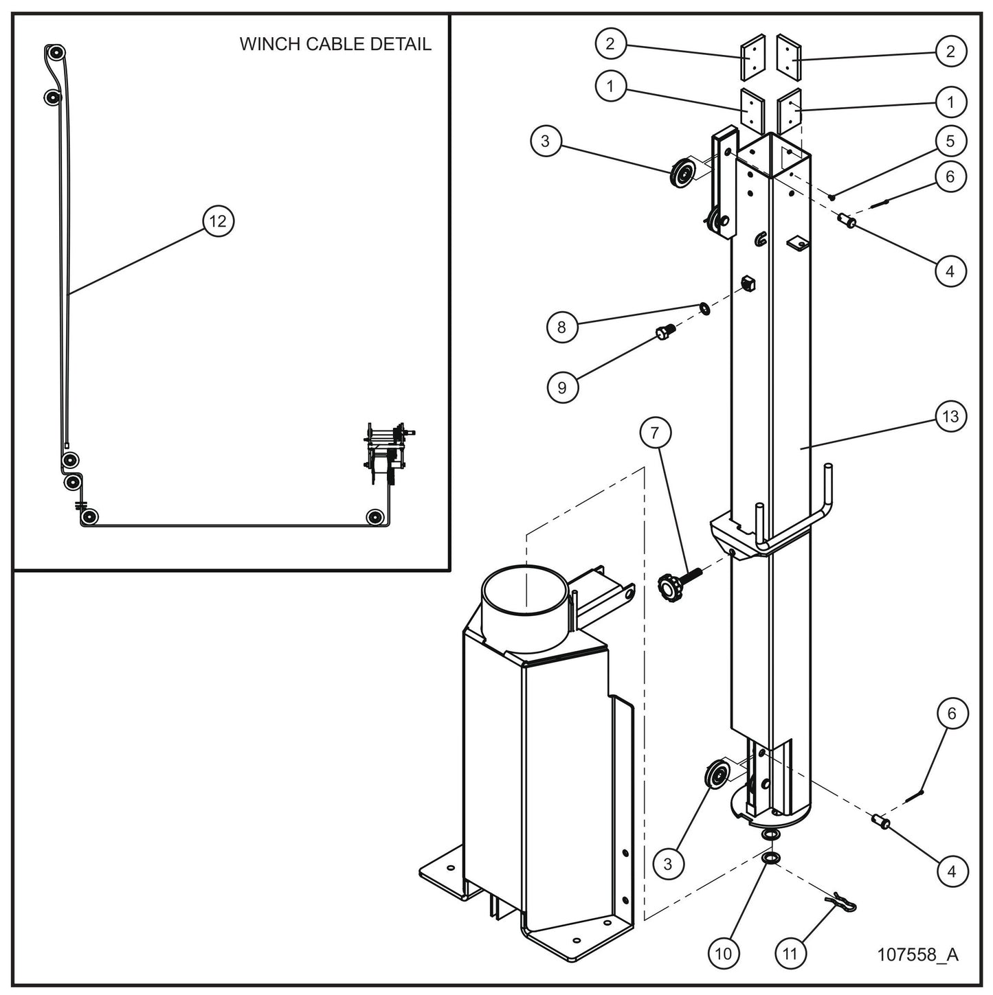 Manual Vertical Tower (1 of 4) Assembly Parts for Night Light NL5000 (0001NL500016 TO 9999NL500016) by Allmand