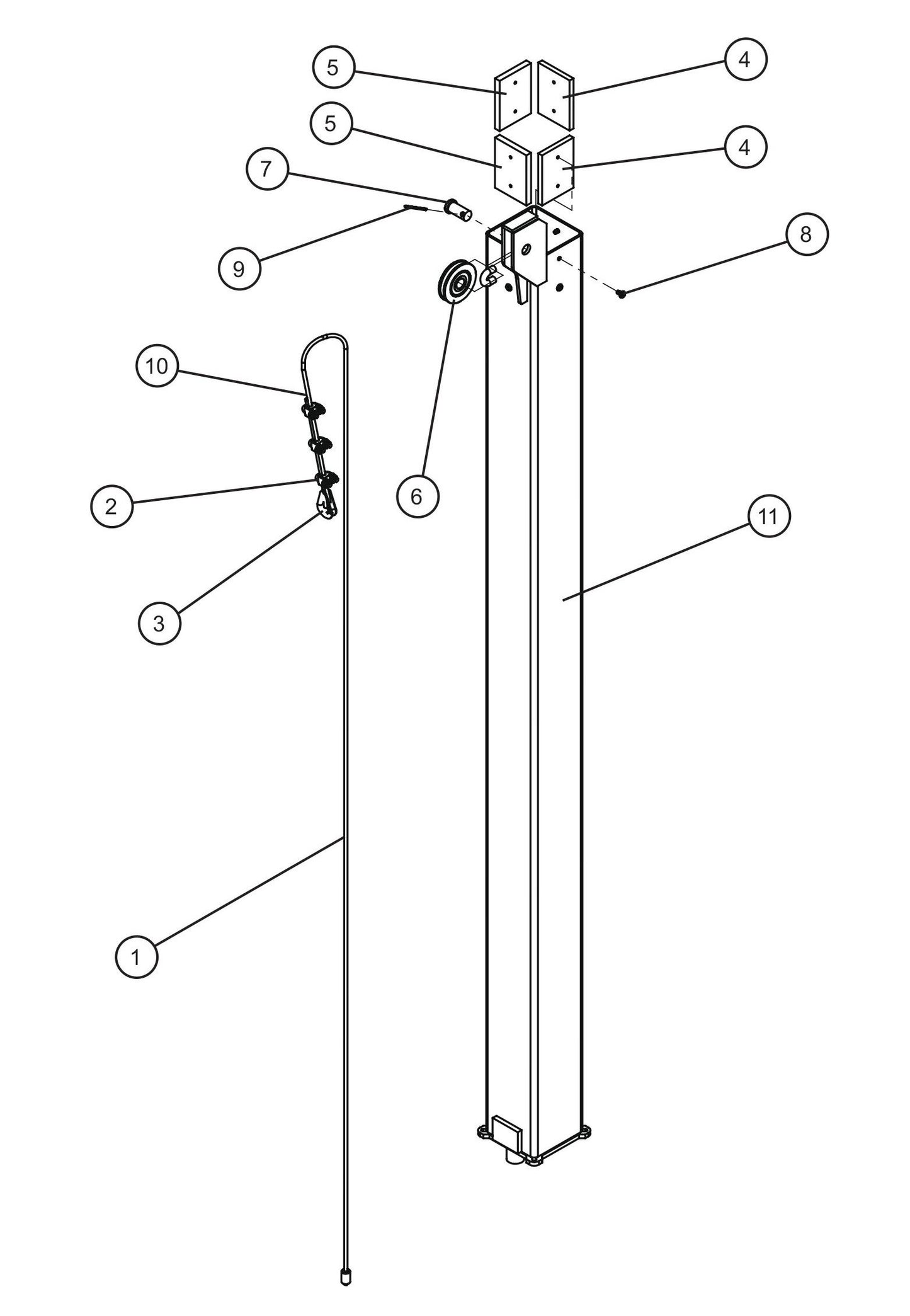 Manual Vertical Tower (2 of 4) Assembly Parts for Night Light NL5000 (0001NL500016 TO 9999NL500016) by Allmand