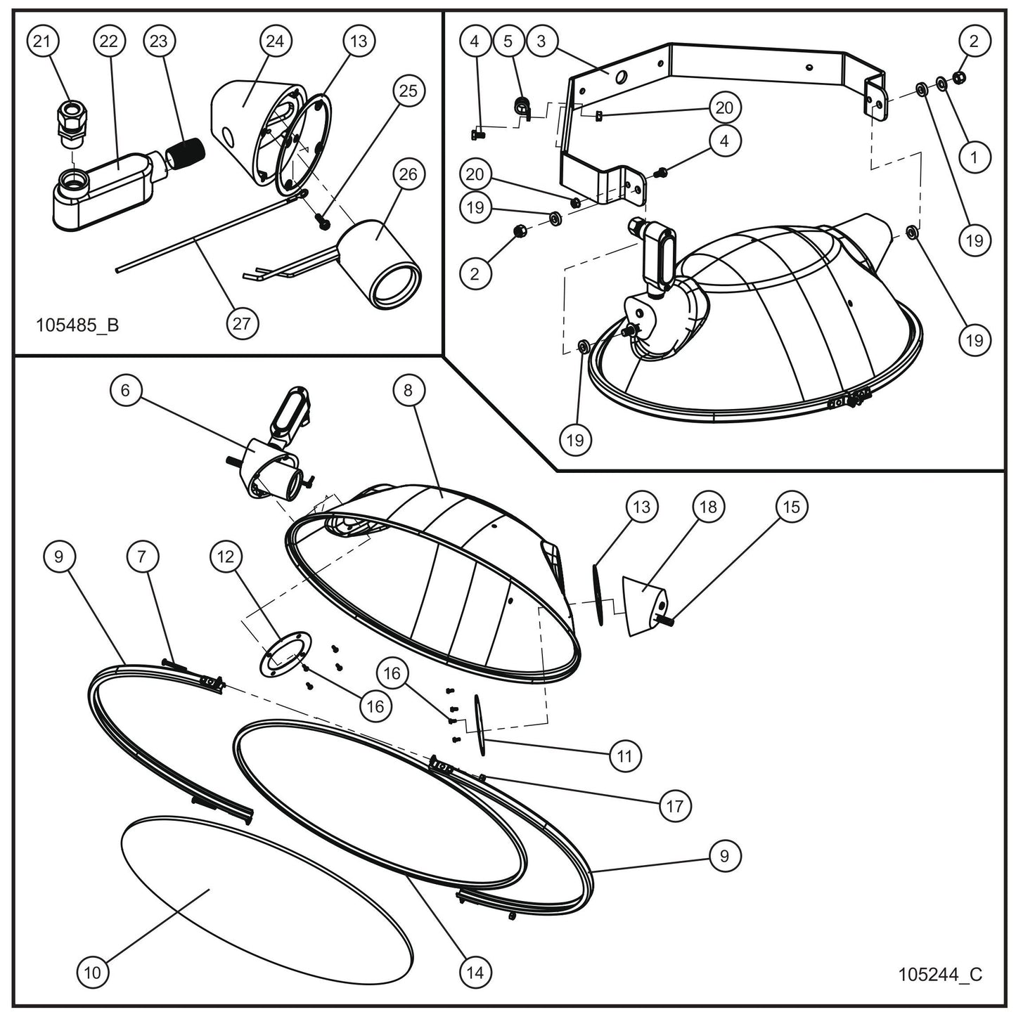 SHO Light Assembly Group Parts for Night Light NL5000 (0001NL500016 TO 9999NL500016) by Allmand
