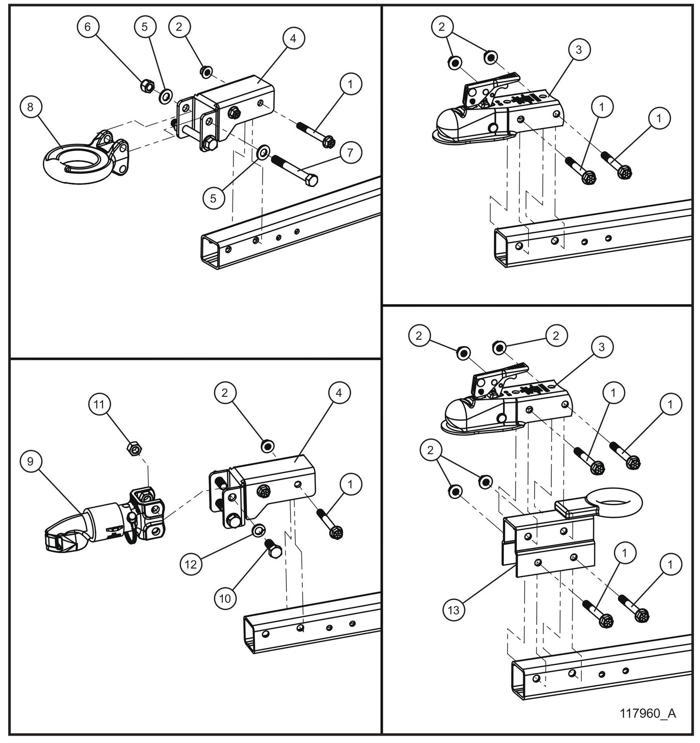 Tongue Coupler Options Assembly Parts for GR Series Night-Lite Chain (SN 26-000001 to 26-999999) by Allmand