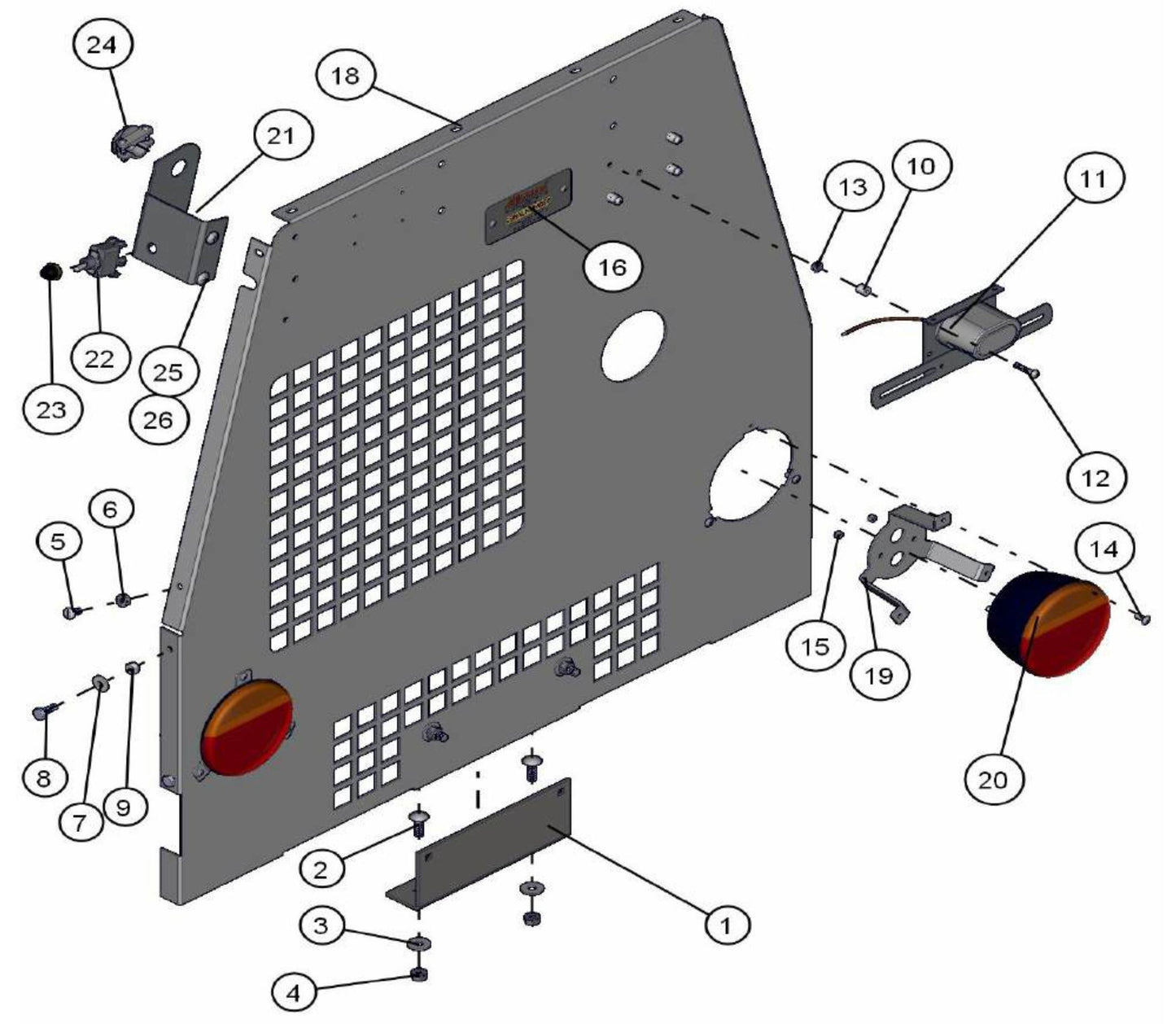 Lombardini Rear Panel Assembly Parts V-Series SE Power Night-Lite Pro (0001PROV10SE TO 9999PROV11SE) by Allmand