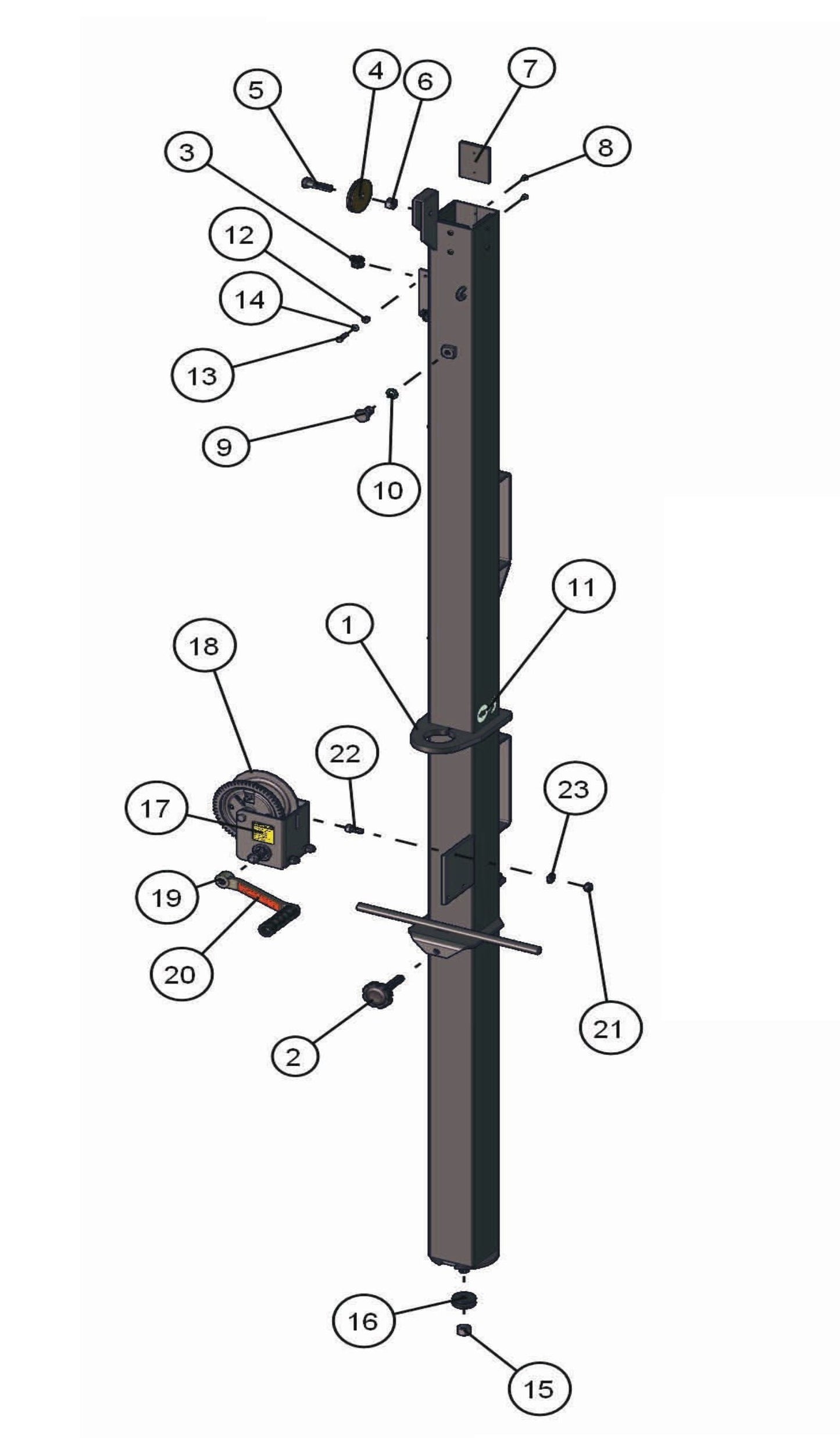 Manual Laydown Tower Section 1 Assembly Parts for Night-Lite Pro Laydown (0001PRO02 TO 9999PRO11) by Allmand
