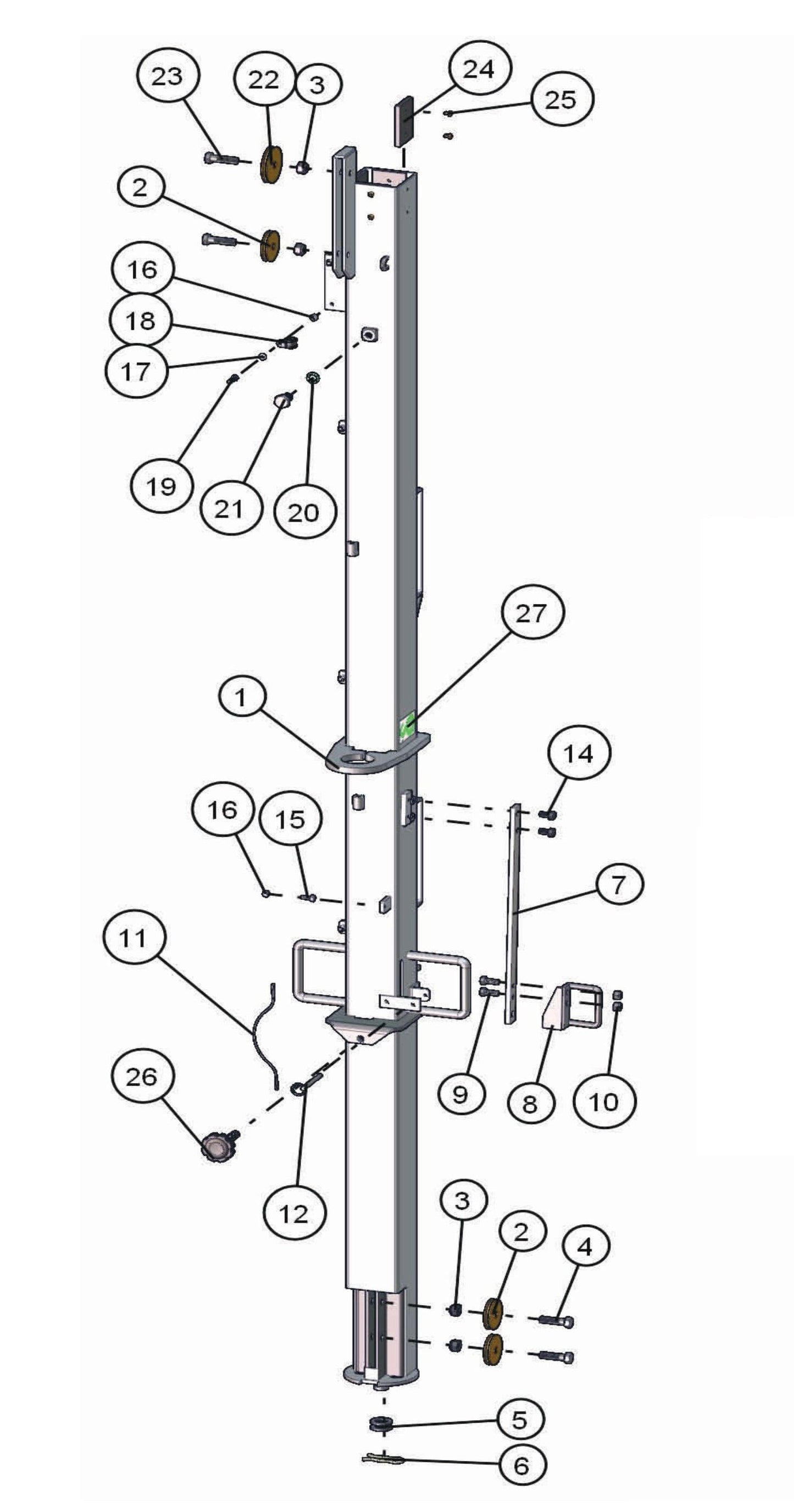 Electric Laydown Tower Section 1 Assembly Parts for Night-Lite Pro Laydown (0001PRO02 TO 9999PRO11) by Allmand