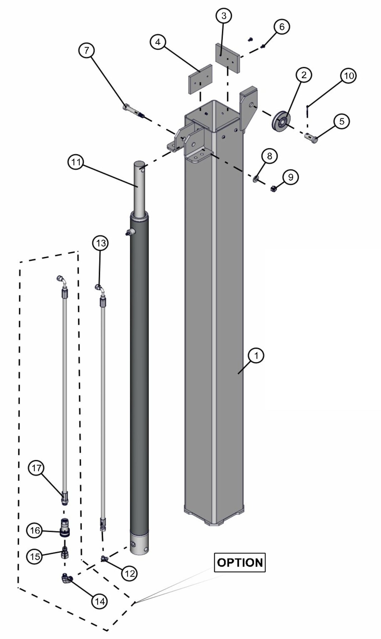 Section 2 Vertical Tower Assembly Parts for V-Series 50 & 60Hz Night Light Pro II (0001PRO2V11 TO 0380PRO2V14) by Allmand