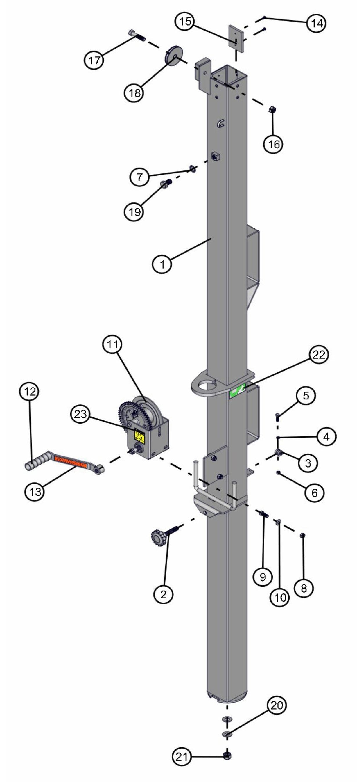 4" Tower Section Manual Winch Tower Assembly Parts for V-Series 50 & 60Hz Night Light Pro II (0001PRO2V11 TO 0380PRO2V14) by Allmand