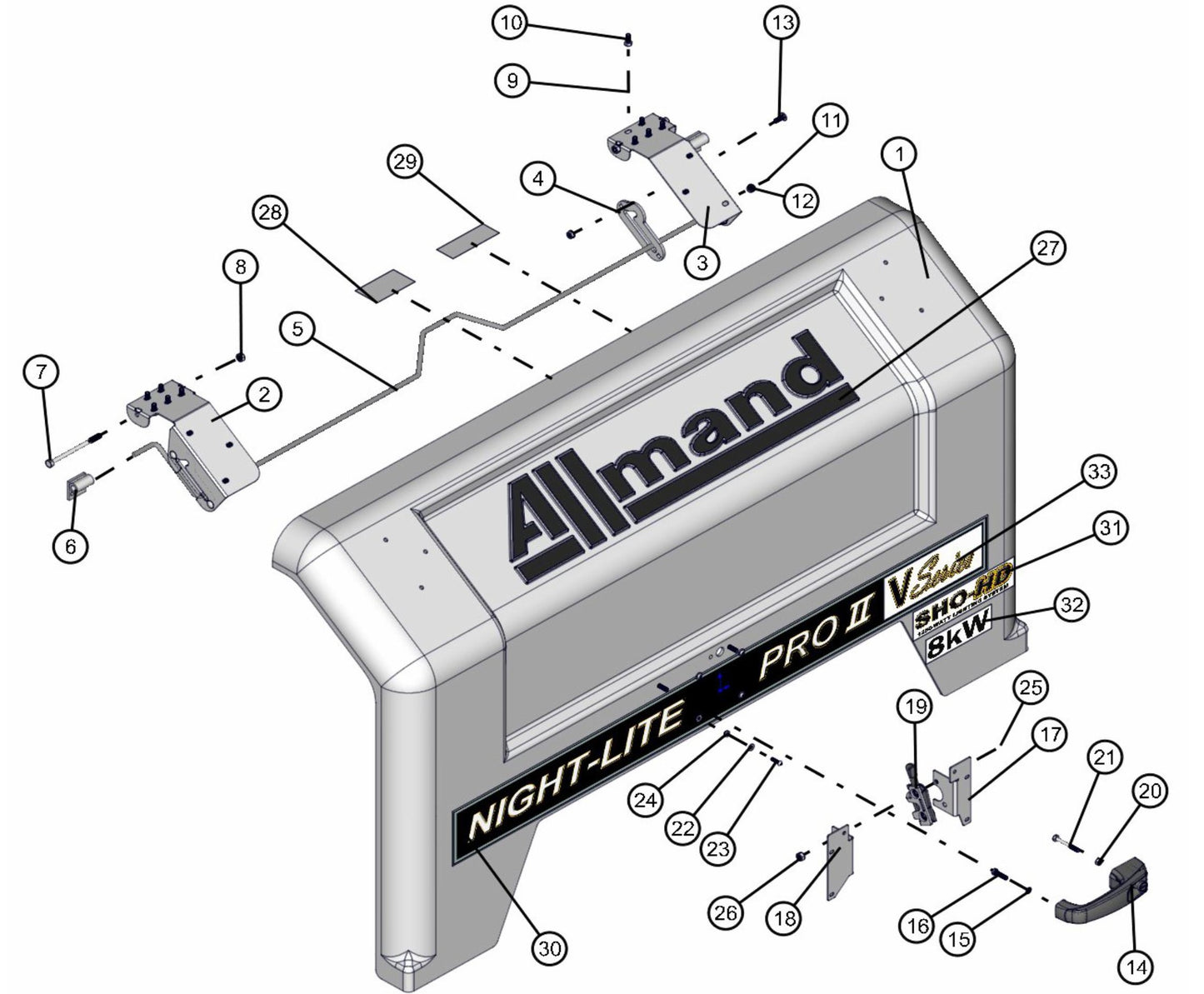 Right Door Assembly Parts for V-Series 50 & 60Hz Night Light Pro II (0001PRO2V11 TO 0380PRO2V14) by Allmand