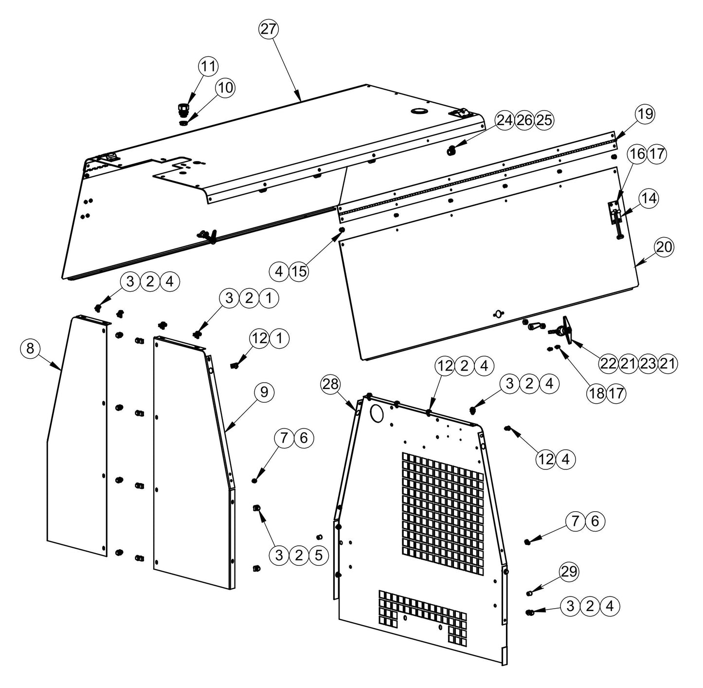 Panels Assembly Parts for V-Series Night-Light Pro CE (0001PROV08CE TO 9999PROV11CE) by Allmand
