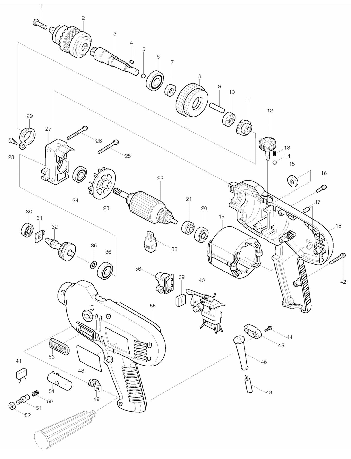HP1310, NHP1310 Drill Assembly Parts By Makita