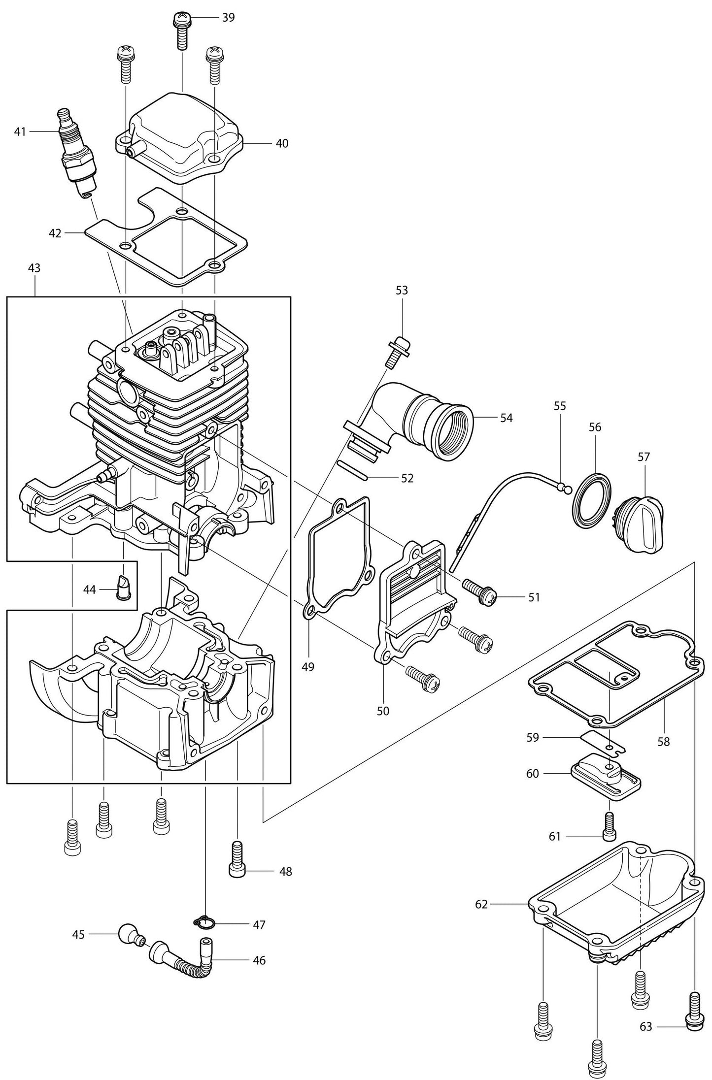 Oil Case Rocker Cover Assembly Parts For BHX2500CA - 24.5 CC Blower, BHX2500 Blower Parts By Makita