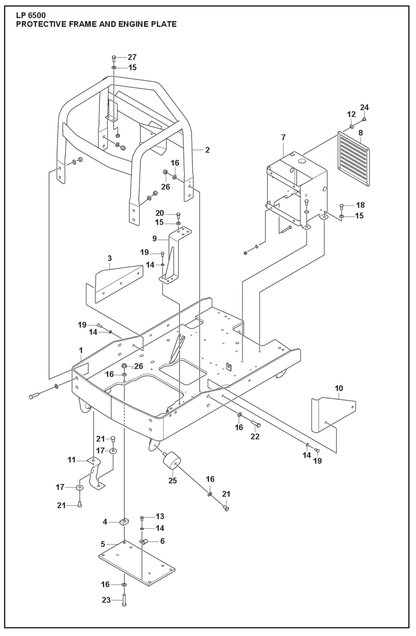 Protective Frame And Engine Plate Parts For LP 6500 Diesel By Husqvarna