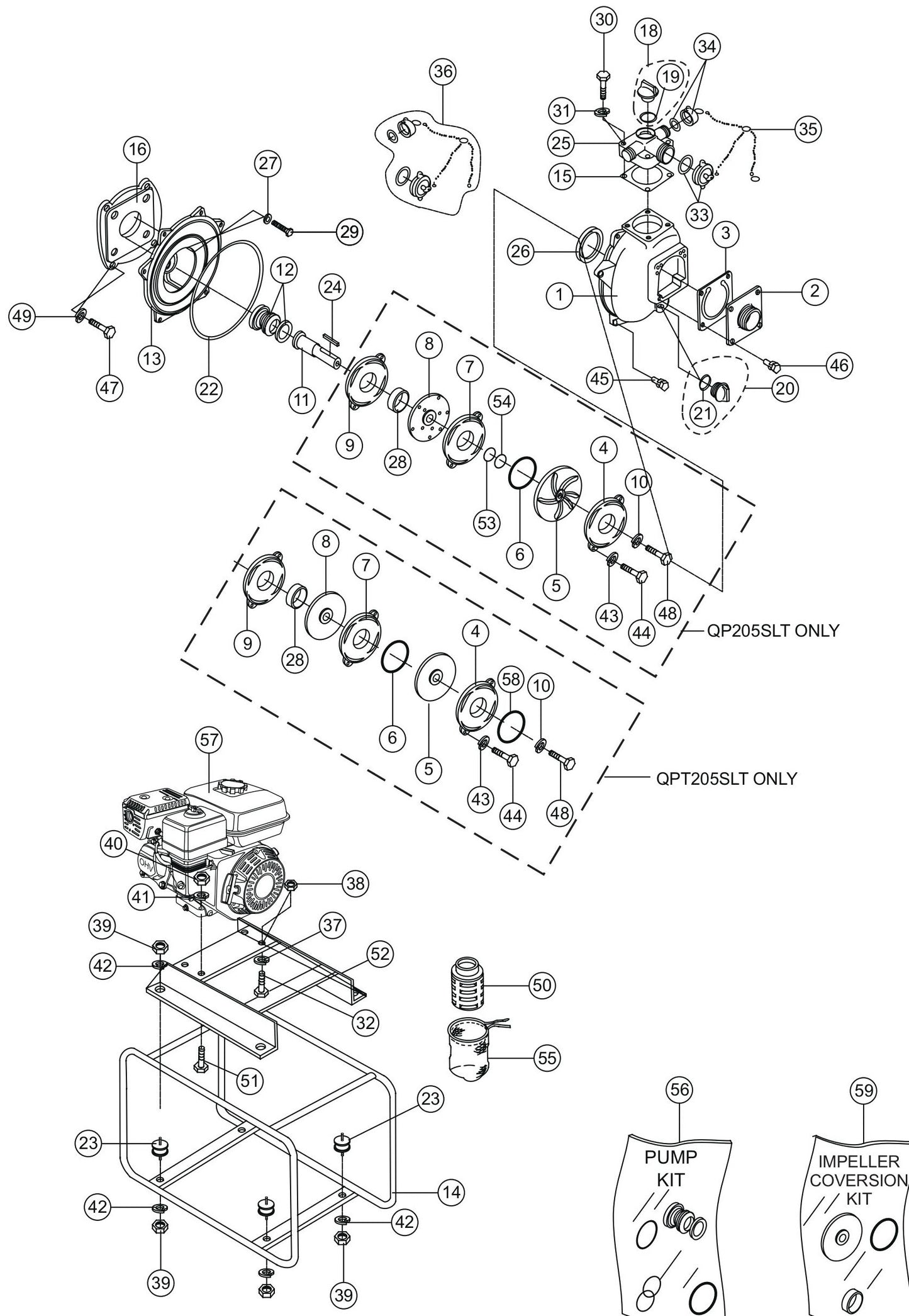 MQ QP205SL / QPT205SL Pump Assembly Parts By Multiquip