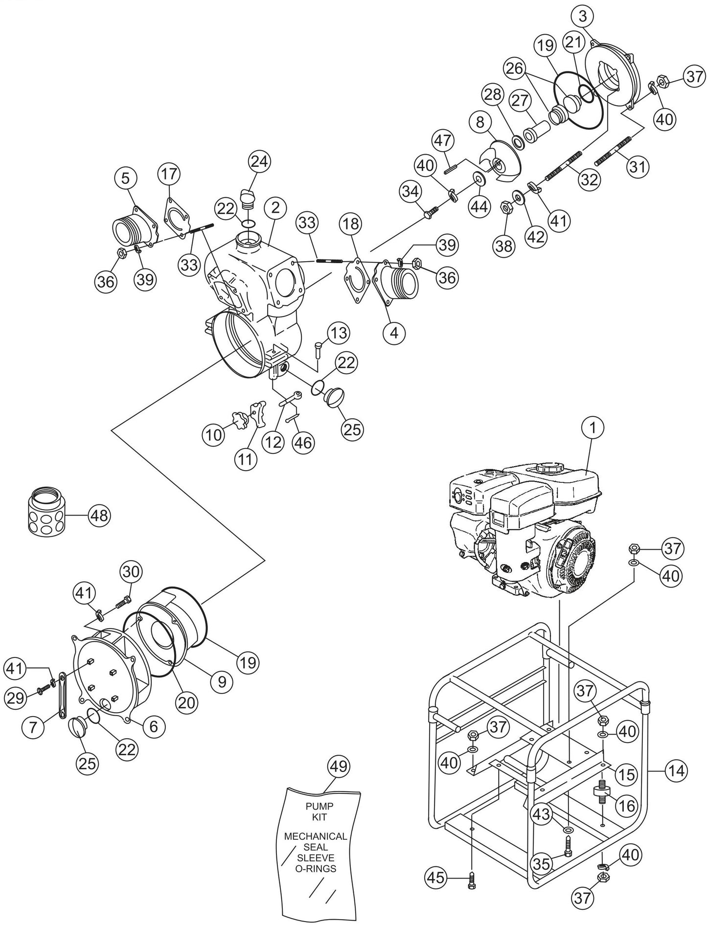 QP40TE Pump assembly Parts By Multiquip