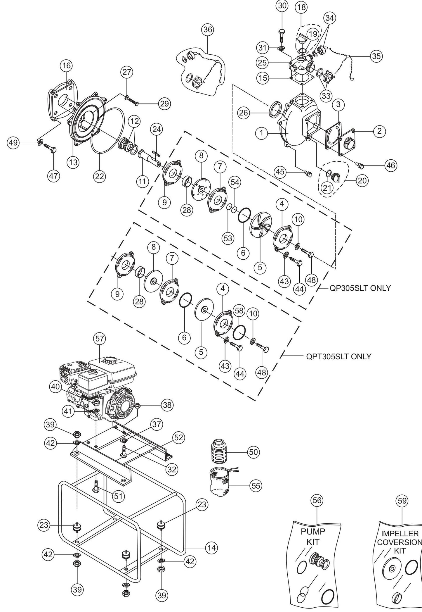 MQ QP305SLT / QPT305SLT Pump Assembly Parts