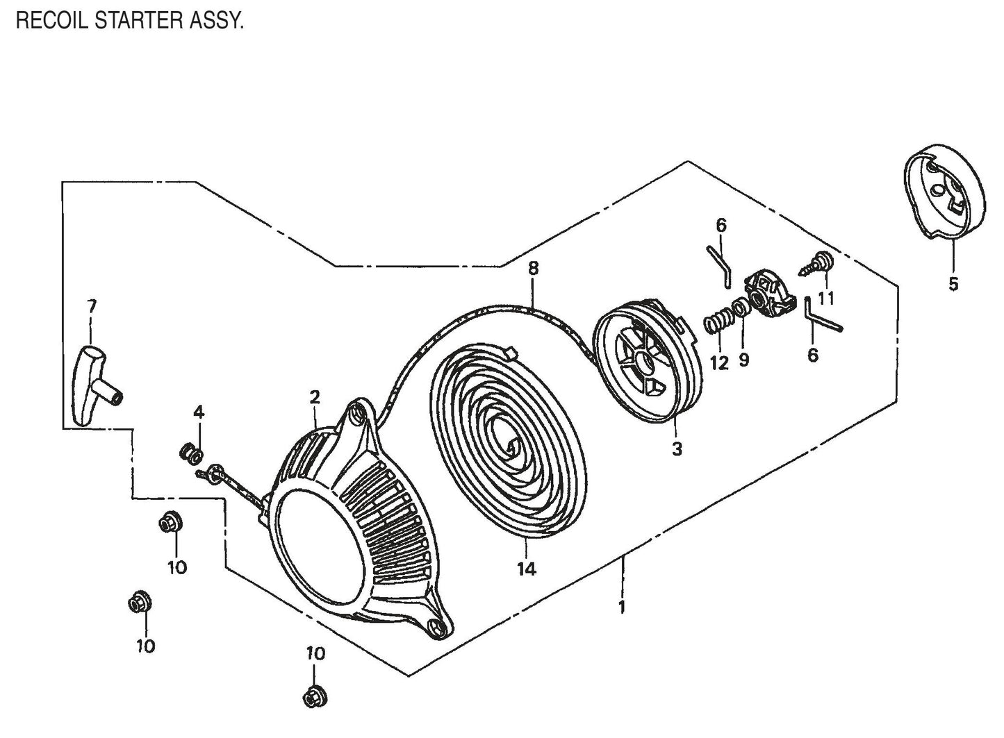 BP-25H Honda GXH50QXA Engine —Recoil Starter Assembly Parts By Multiquip