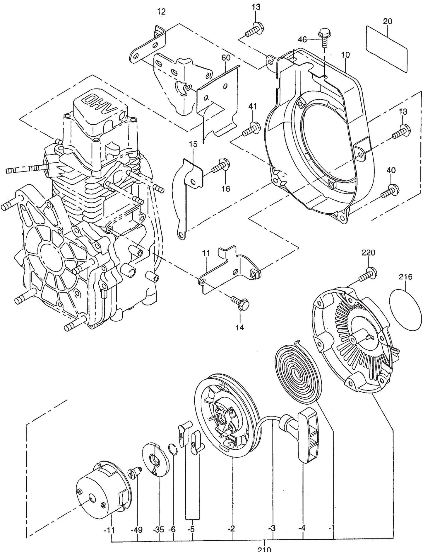 MT54F Robin EH09 Engine Recoil Starter Assembly Parts