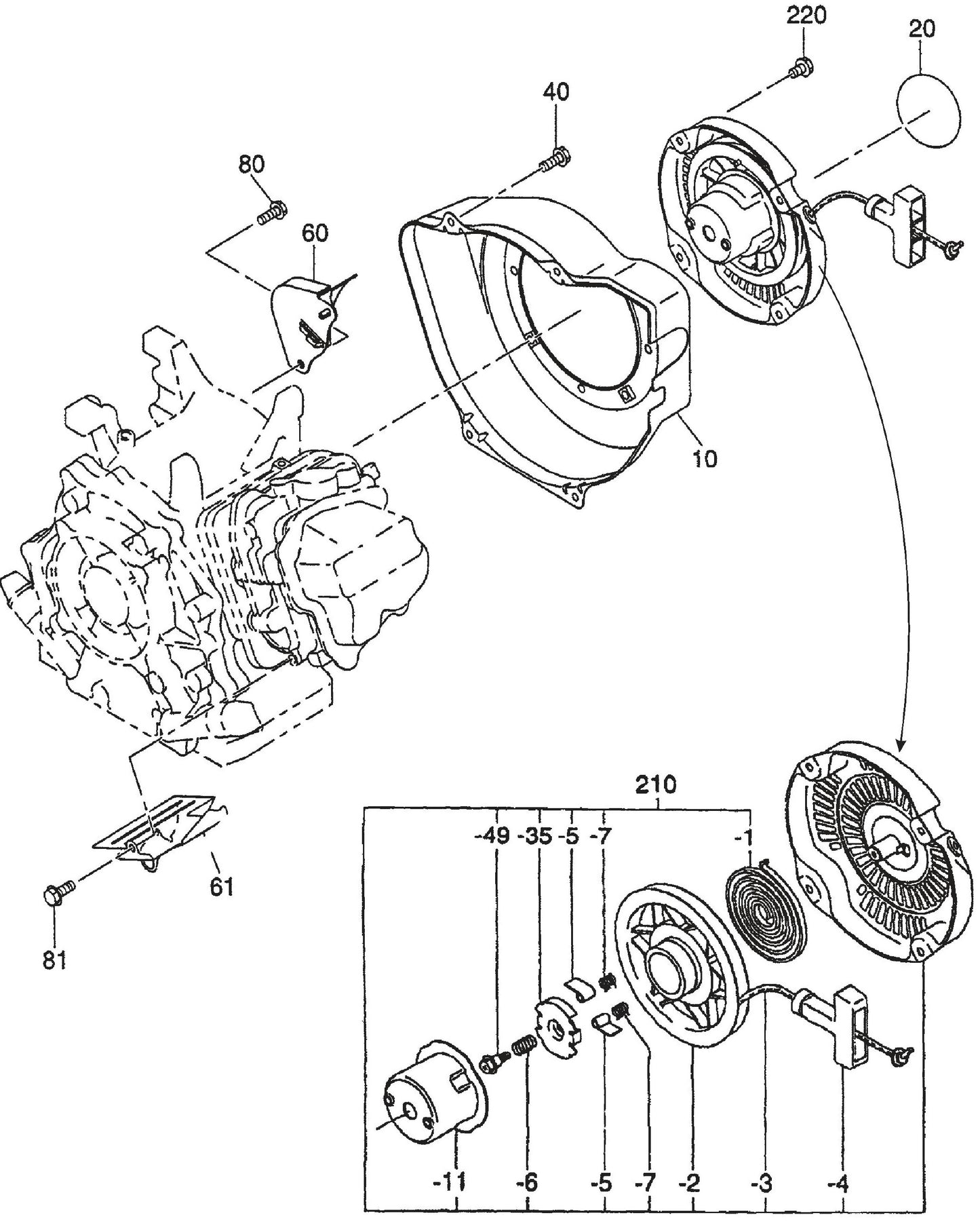QP4TE ROBIN EX270D50220 Engine Recoil Starter Assembly Parts By Multiquip